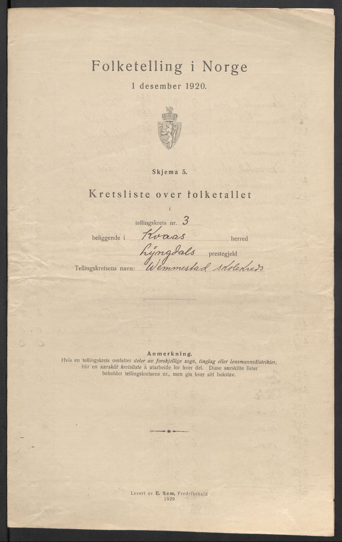 SAK, 1920 census for Kvås, 1920, p. 16