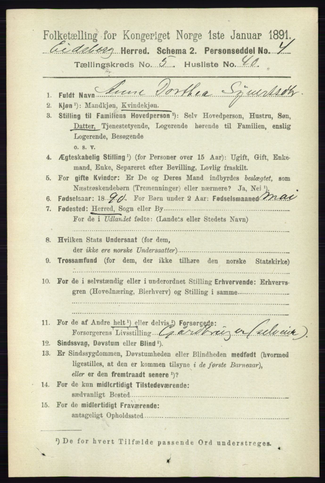 RA, 1891 census for 0125 Eidsberg, 1891, p. 3225