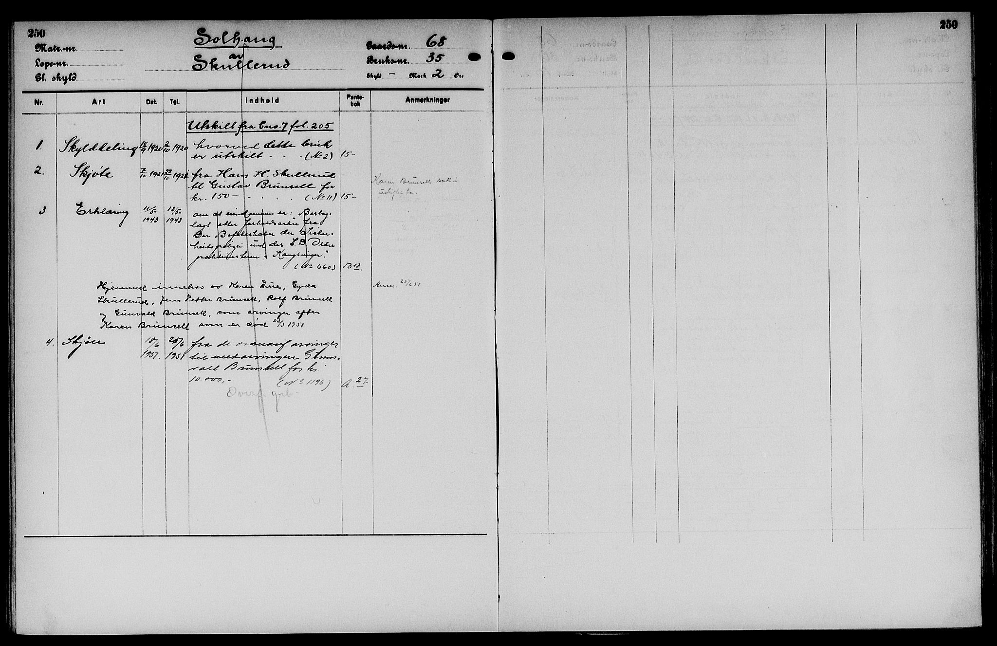 Vinger og Odal sorenskriveri, SAH/TING-022/H/Ha/Hac/Hacc/L0011: Mortgage register no. 3.11, 1923, p. 250