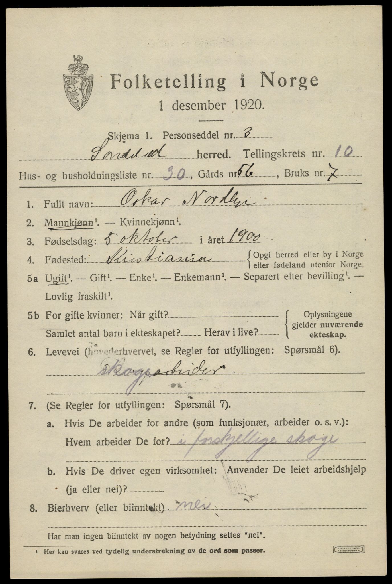 SAK, 1920 census for Søndeled, 1920, p. 5299