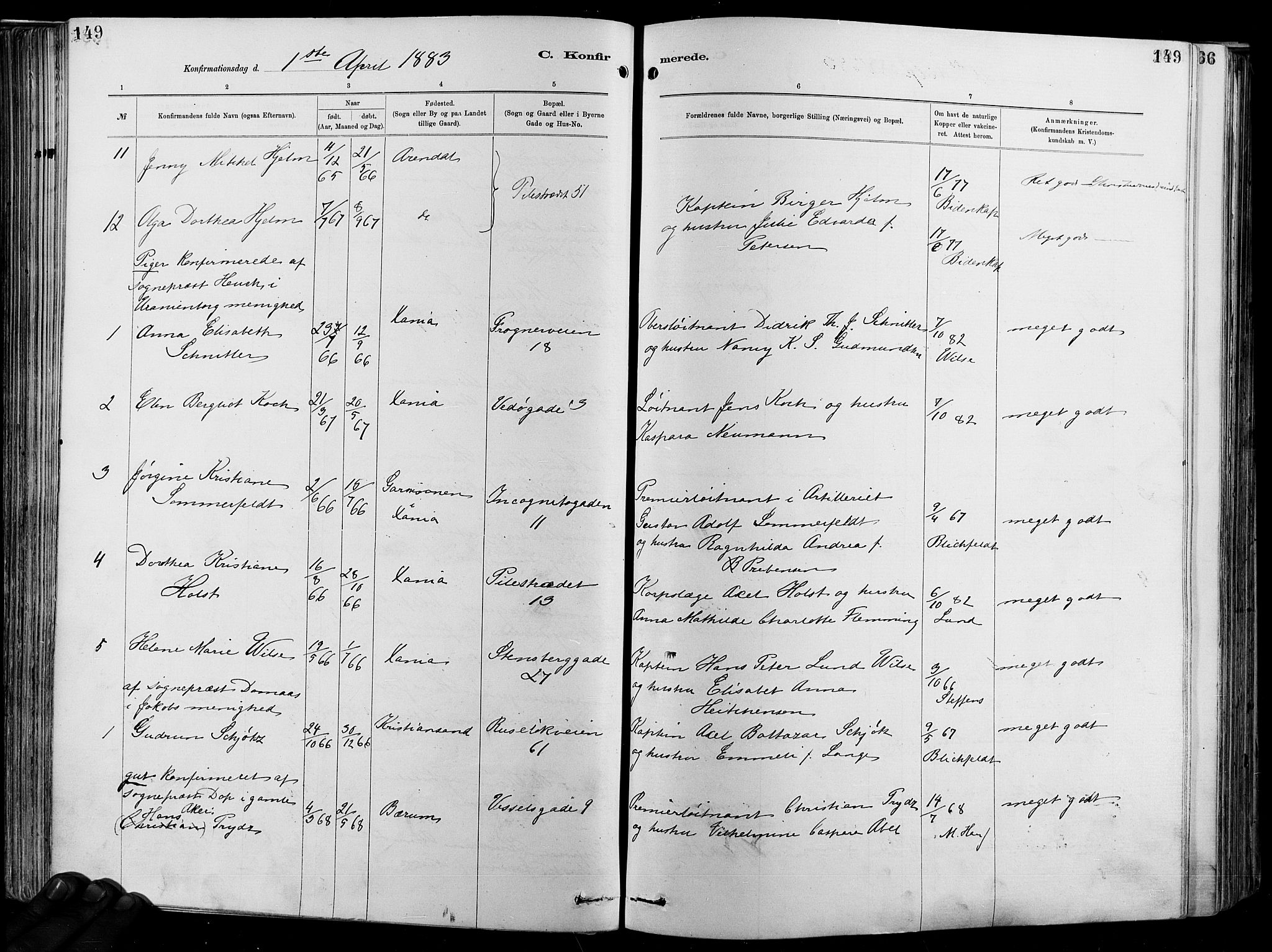 Garnisonsmenigheten Kirkebøker, SAO/A-10846/F/Fa/L0012: Parish register (official) no. 12, 1880-1893, p. 149