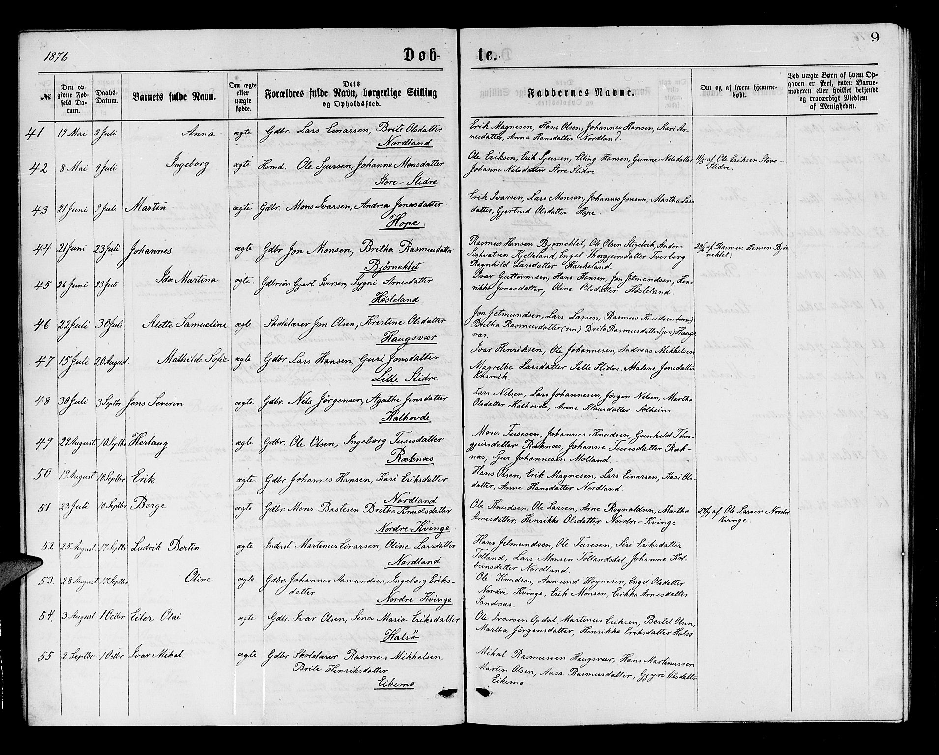 Masfjorden sokneprestembete, AV/SAB-A-77001: Parish register (copy) no. A 2, 1876-1891, p. 9