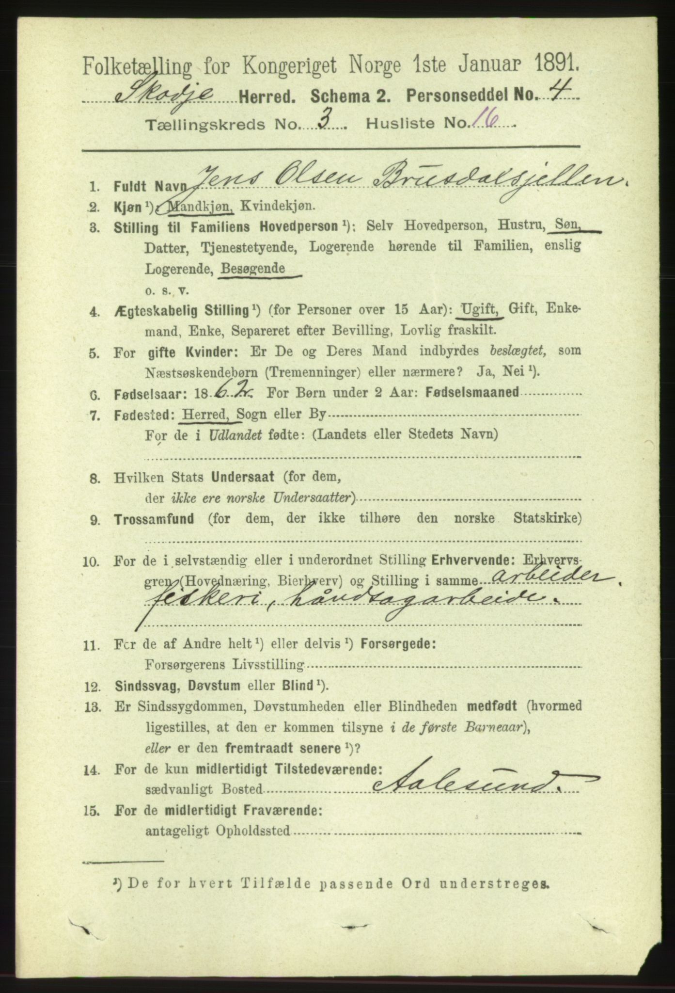 RA, 1891 census for 1529 Skodje, 1891, p. 551