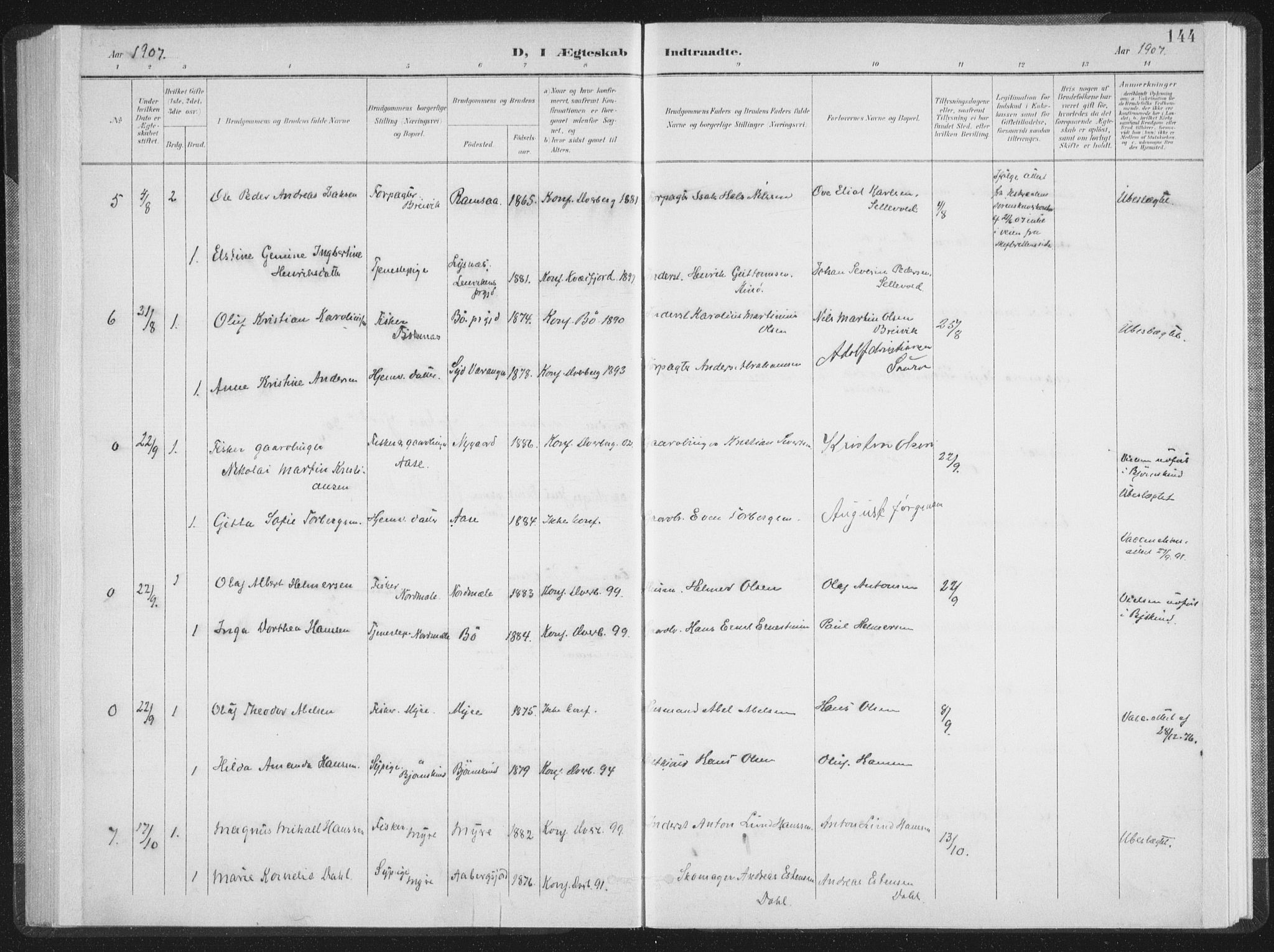 Ministerialprotokoller, klokkerbøker og fødselsregistre - Nordland, AV/SAT-A-1459/897/L1400: Parish register (official) no. 897A07, 1897-1908, p. 144