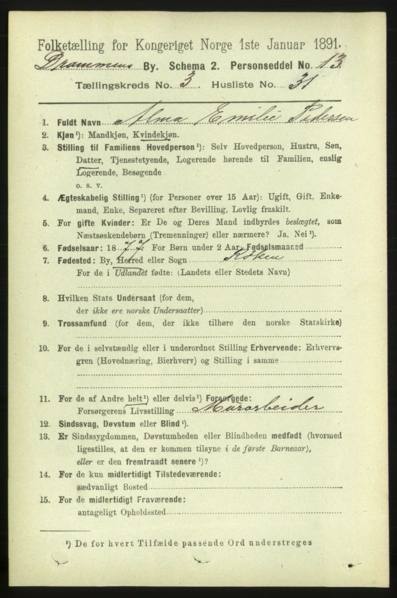 RA, 1891 census for 0602 Drammen, 1891, p. 5276