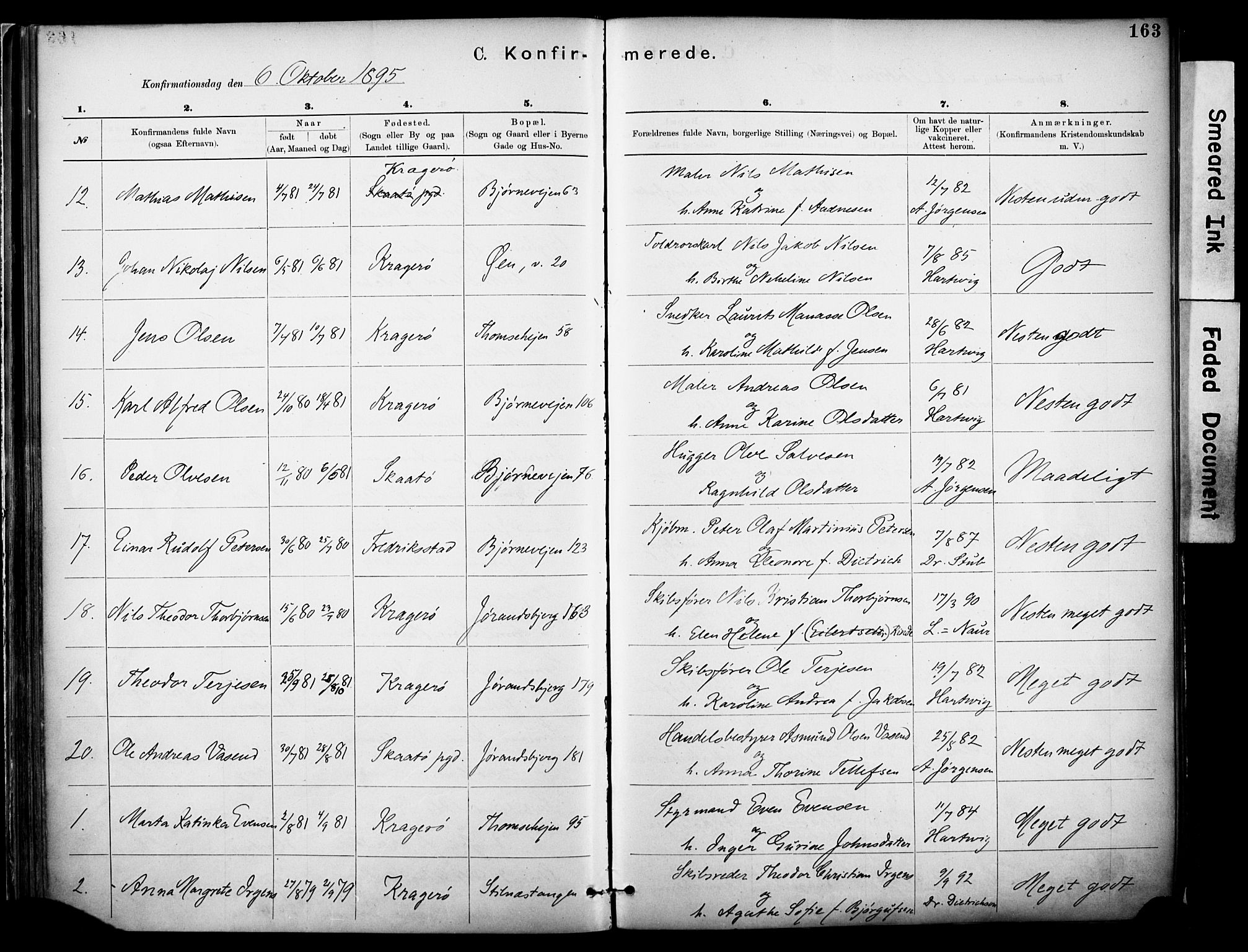 Kragerø kirkebøker, SAKO/A-278/F/Fa/L0012: Parish register (official) no. 12, 1880-1904, p. 163