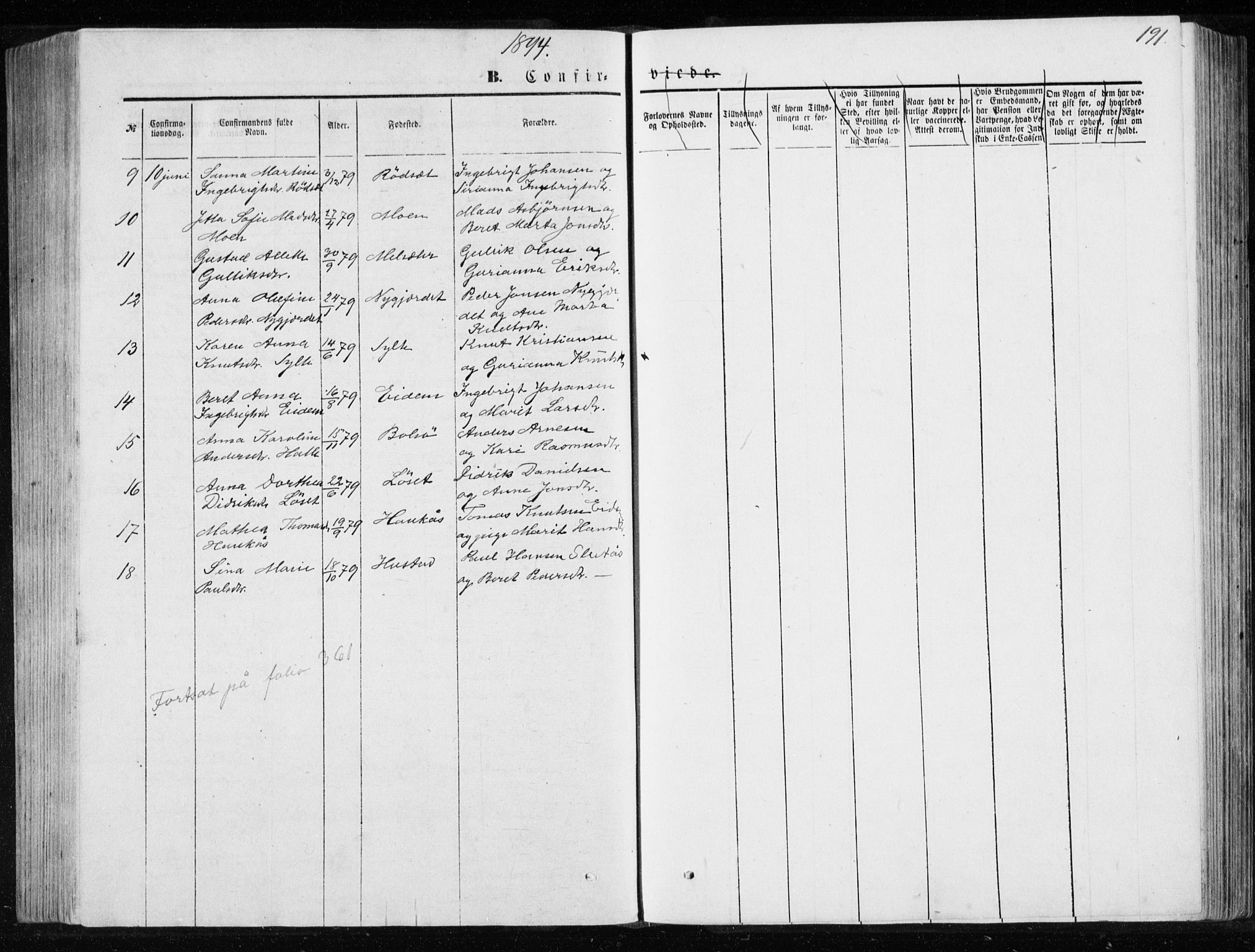 Ministerialprotokoller, klokkerbøker og fødselsregistre - Møre og Romsdal, SAT/A-1454/565/L0754: Parish register (copy) no. 565C03, 1870-1896, p. 191