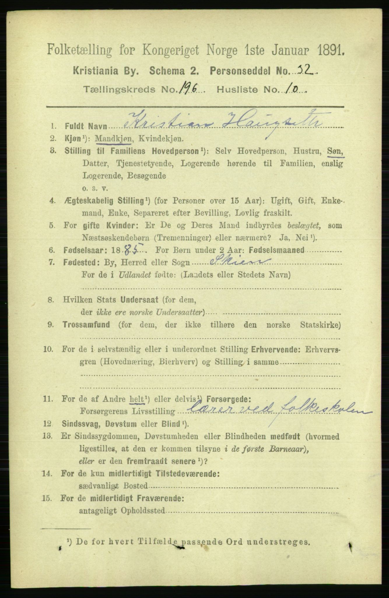 RA, 1891 census for 0301 Kristiania, 1891, p. 118729