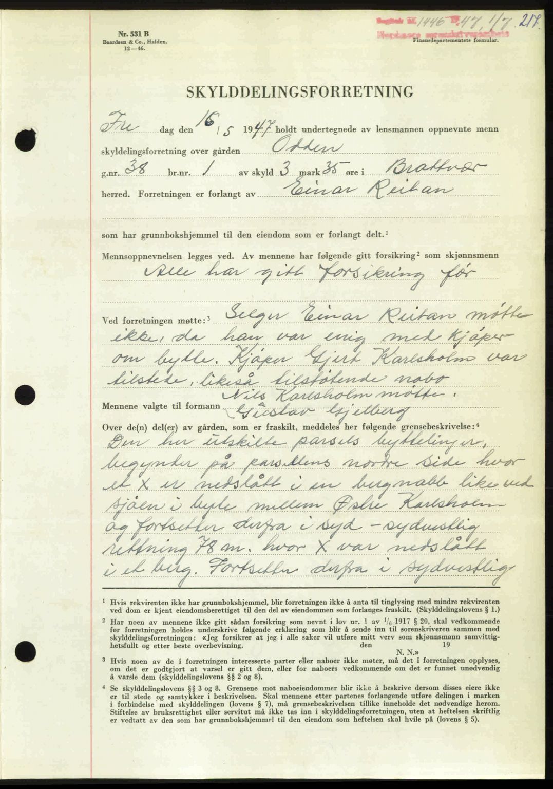 Nordmøre sorenskriveri, AV/SAT-A-4132/1/2/2Ca: Mortgage book no. A105, 1947-1947, Diary no: : 1446/1947