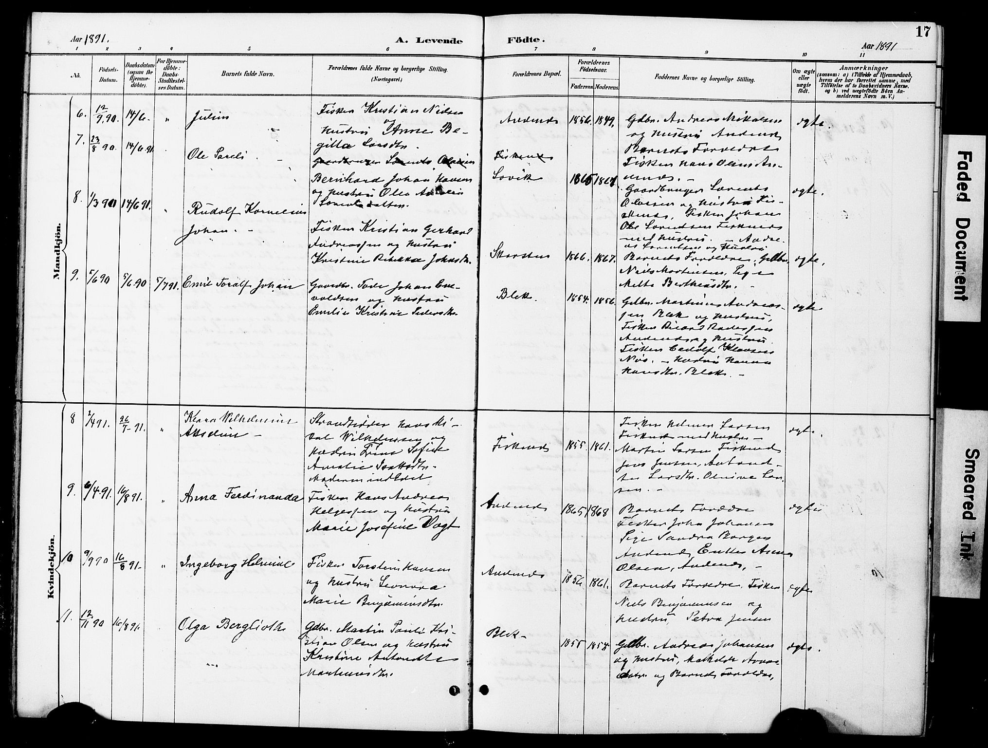 Ministerialprotokoller, klokkerbøker og fødselsregistre - Nordland, AV/SAT-A-1459/899/L1448: Parish register (copy) no. 899C03, 1887-1902, p. 17