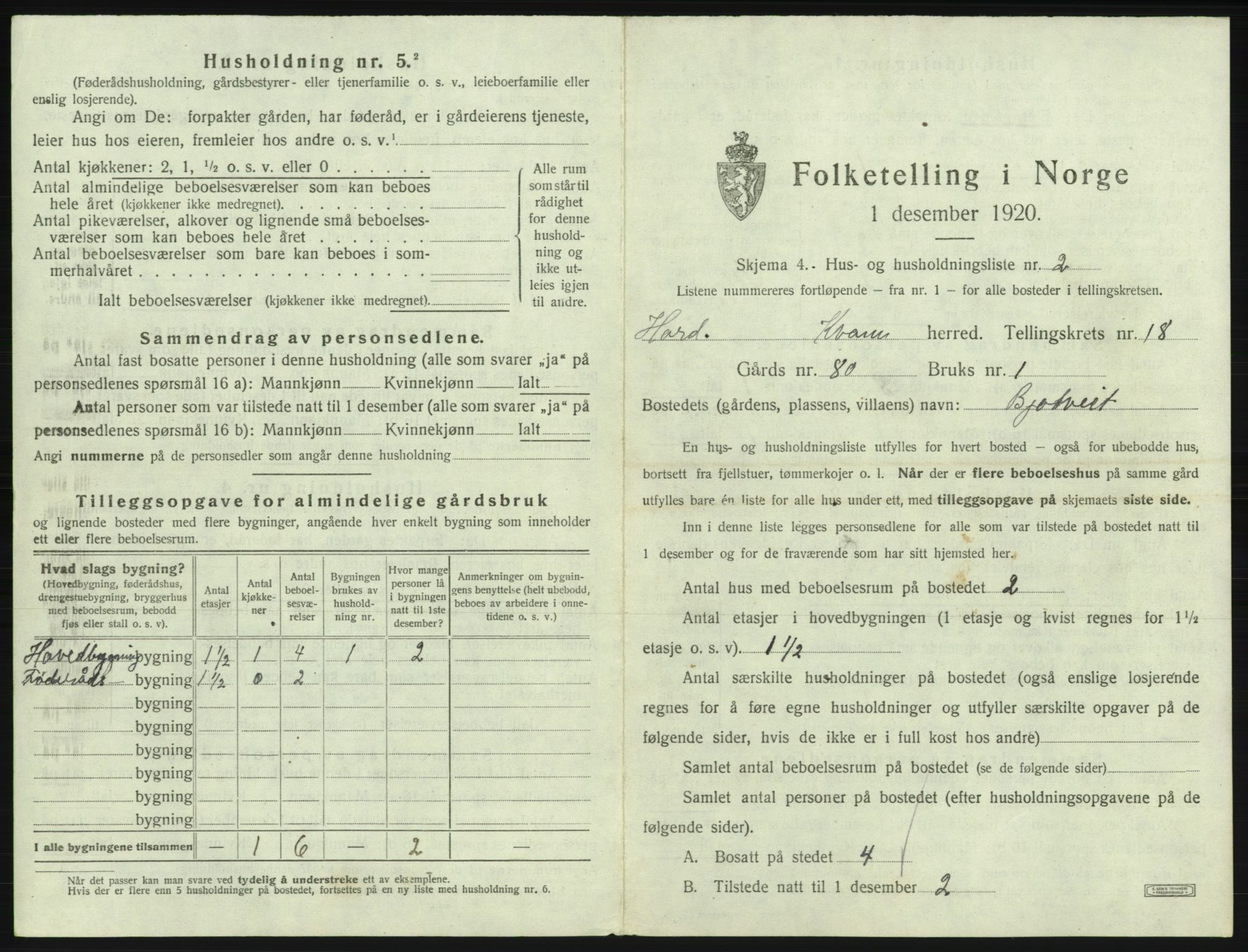 SAB, 1920 census for Kvam, 1920, p. 1407