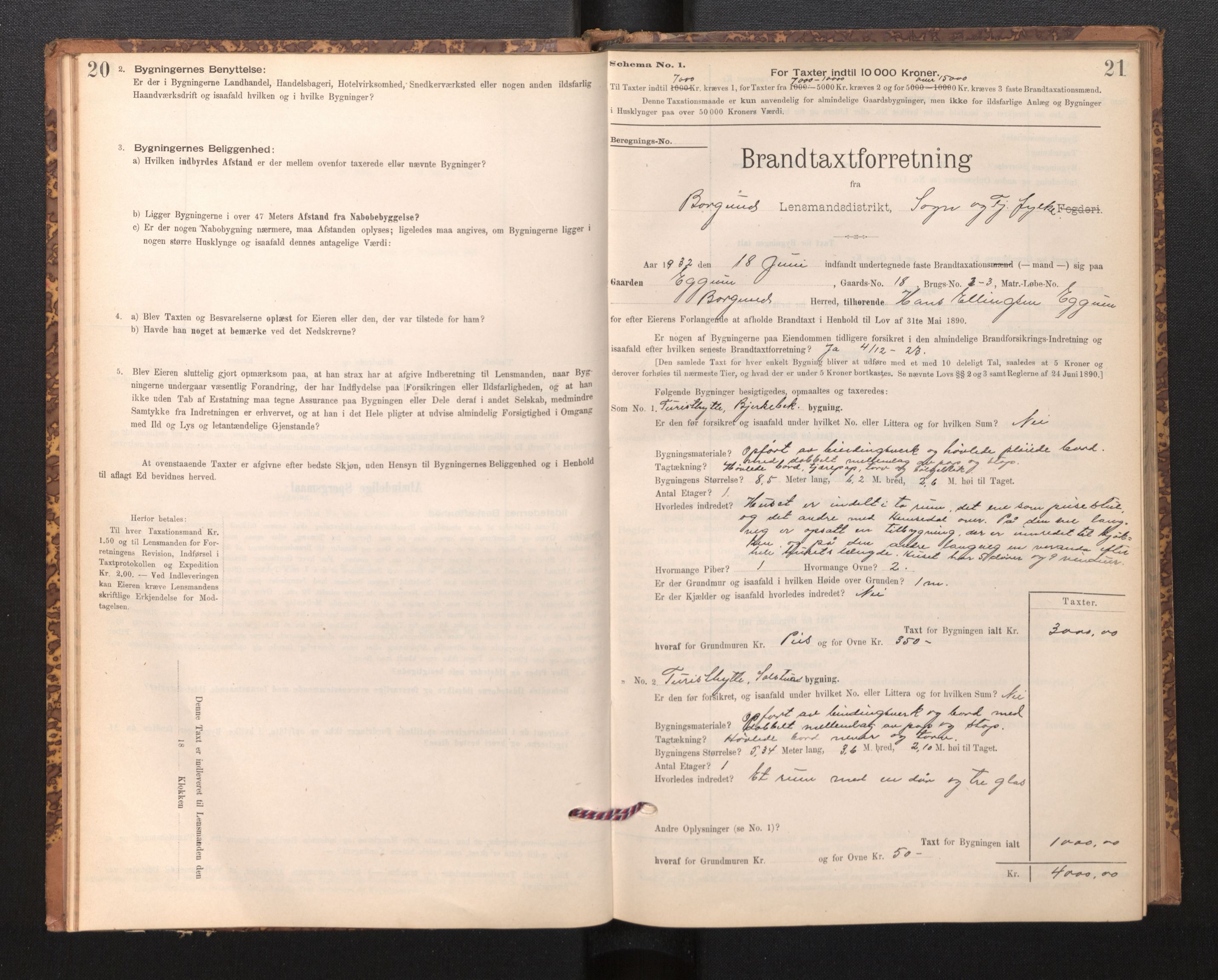 Lensmannen i Borgund, SAB/A-26601/0012/L0003: Branntakstprotokoll, skjematakst, 1903-1937, p. 20-21