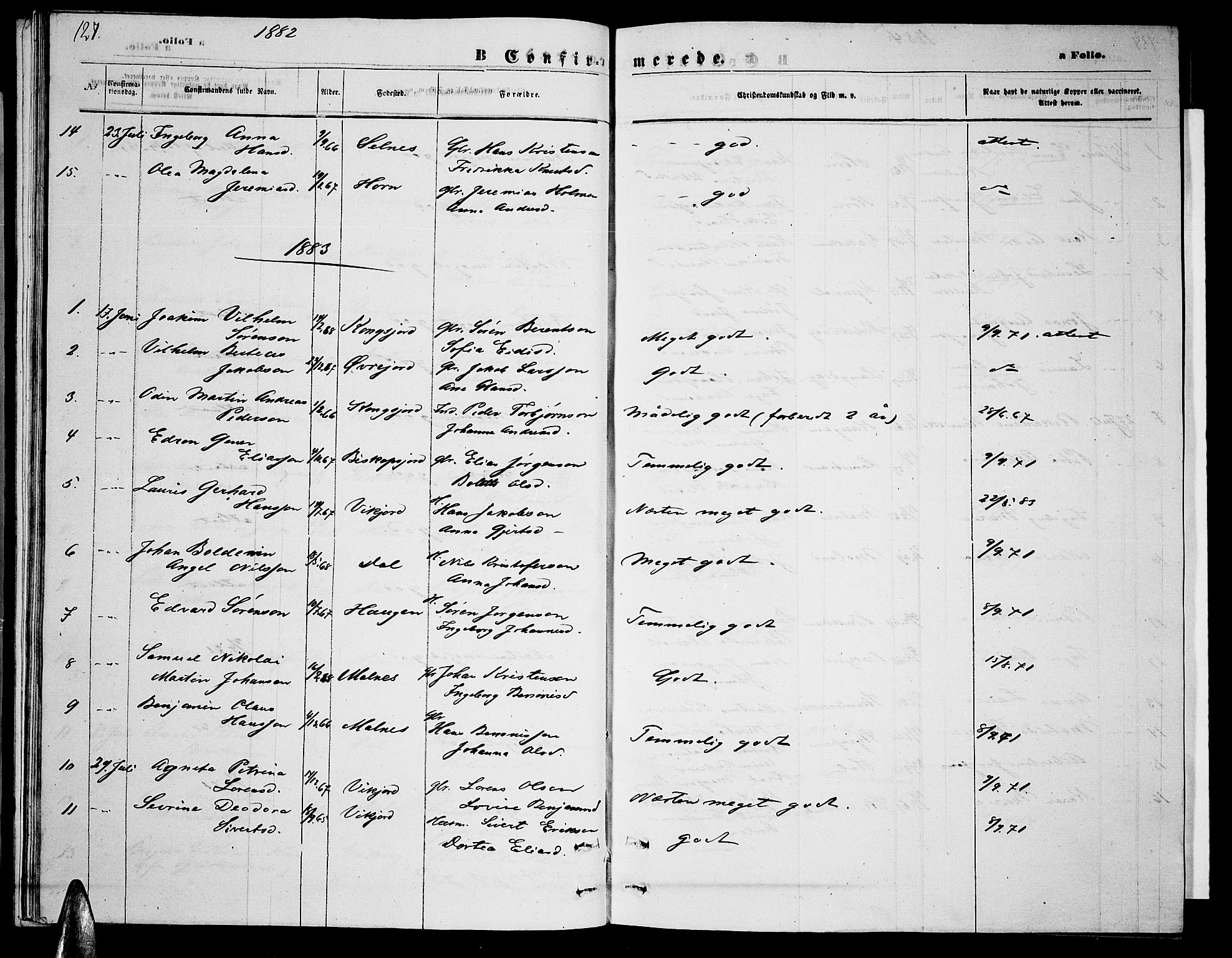 Ministerialprotokoller, klokkerbøker og fødselsregistre - Nordland, AV/SAT-A-1459/884/L1196: Parish register (copy) no. 884C02, 1860-1887, p. 127