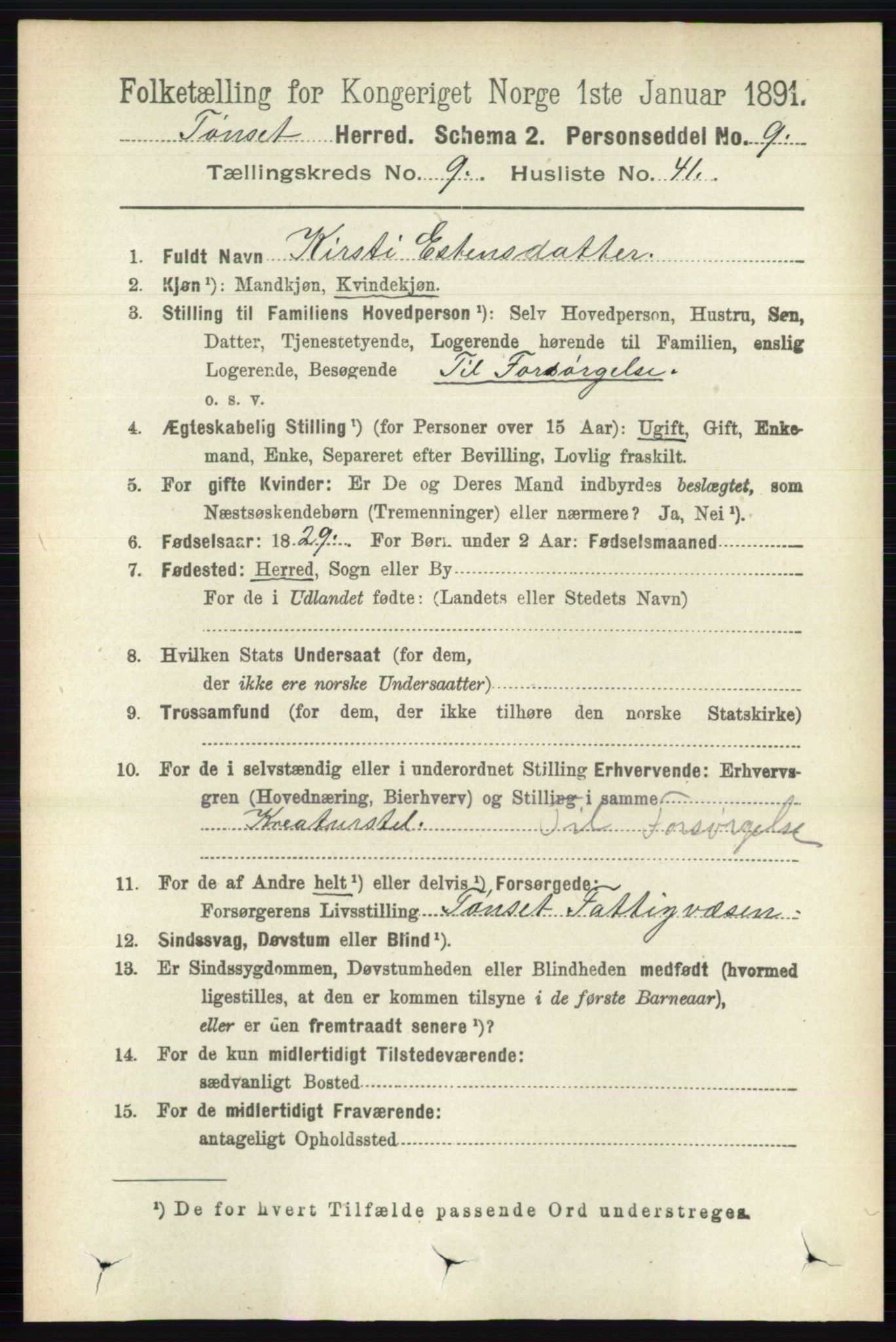 RA, 1891 census for 0437 Tynset, 1891, p. 2684