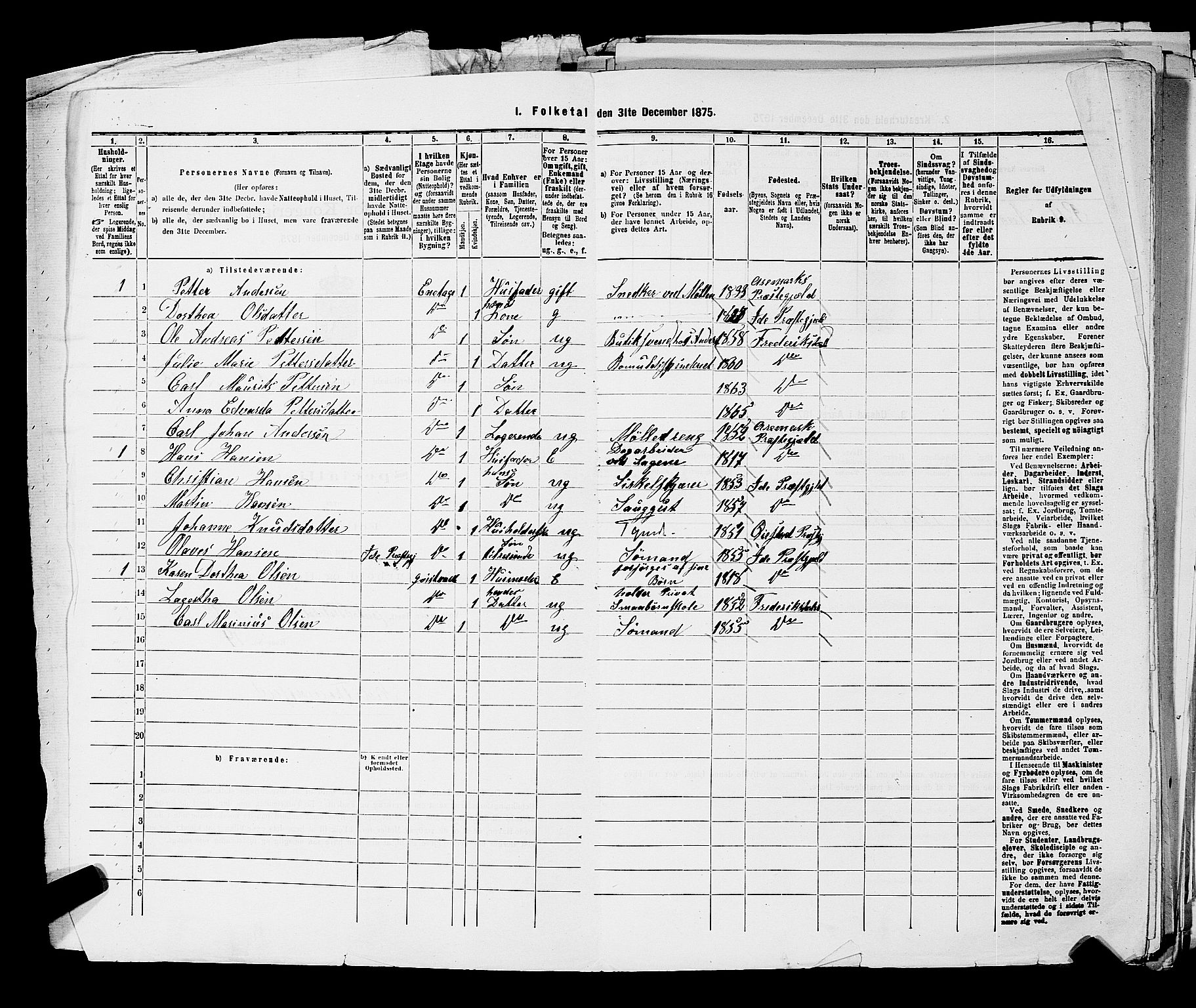 RA, 1875 census for 0101P Fredrikshald, 1875, p. 1431