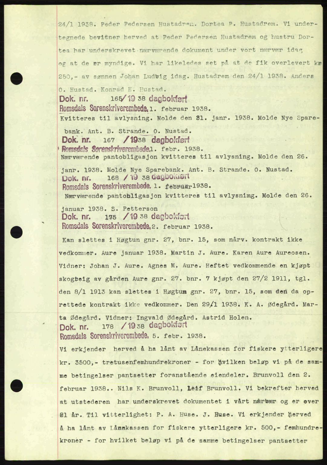 Romsdal sorenskriveri, AV/SAT-A-4149/1/2/2C: Mortgage book no. C1a, 1936-1945, Diary no: : 165/1938