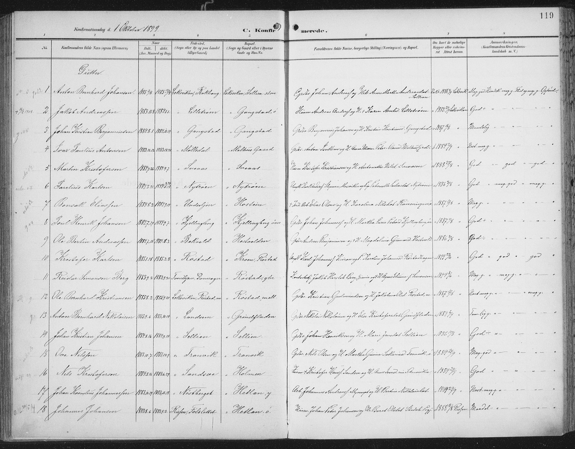 Ministerialprotokoller, klokkerbøker og fødselsregistre - Nord-Trøndelag, SAT/A-1458/701/L0011: Parish register (official) no. 701A11, 1899-1915, p. 119