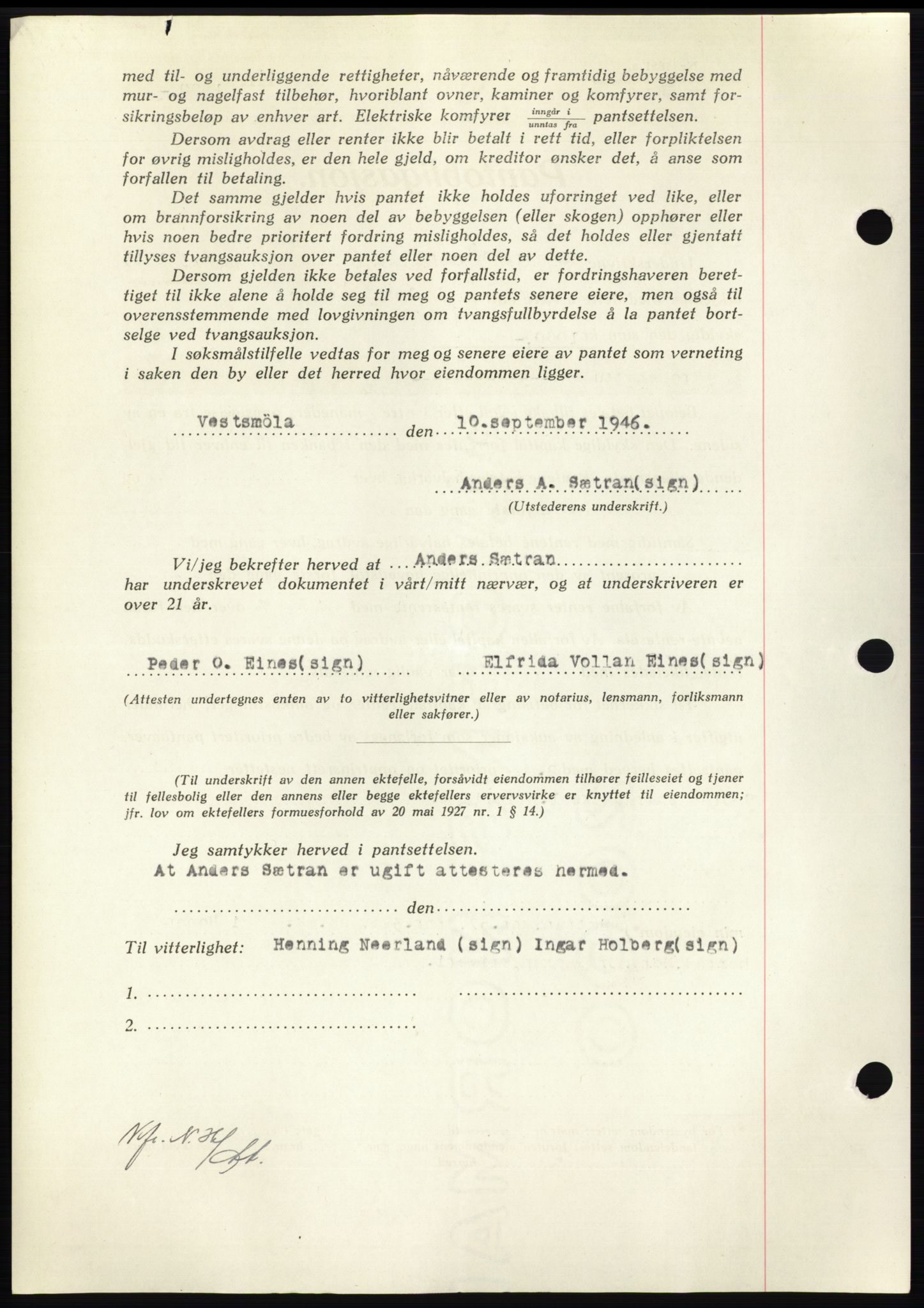 Nordmøre sorenskriveri, AV/SAT-A-4132/1/2/2Ca: Mortgage book no. B94, 1946-1946, Diary no: : 1796/1946