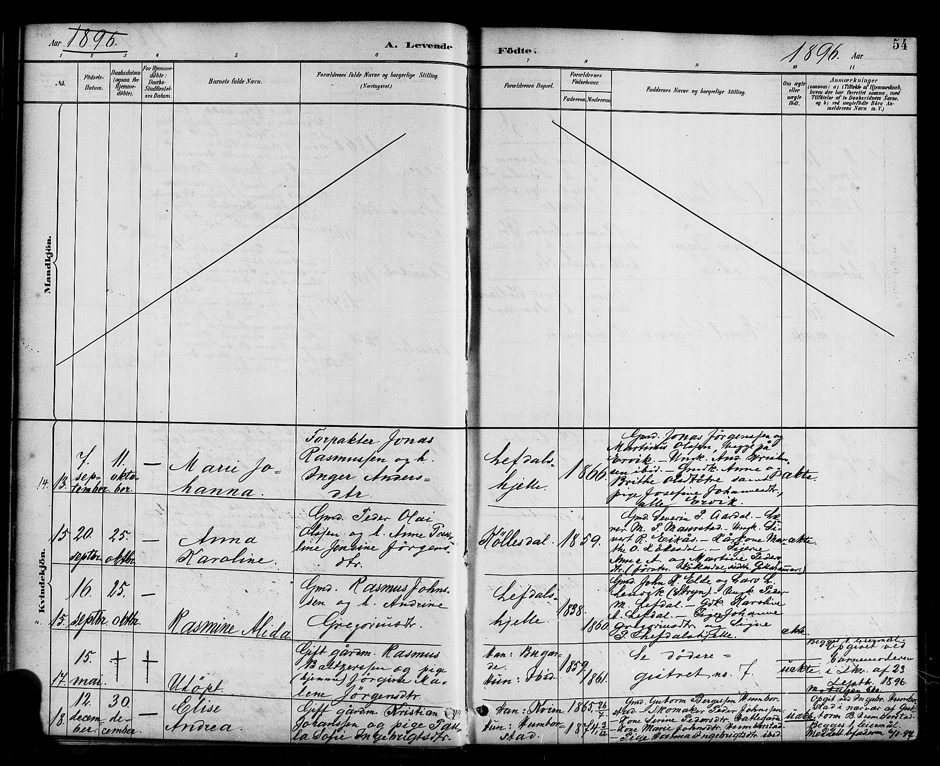 Davik sokneprestembete, AV/SAB-A-79701/H/Haa/Haab/L0001: Parish register (official) no. B 1, 1882-1900, p. 54