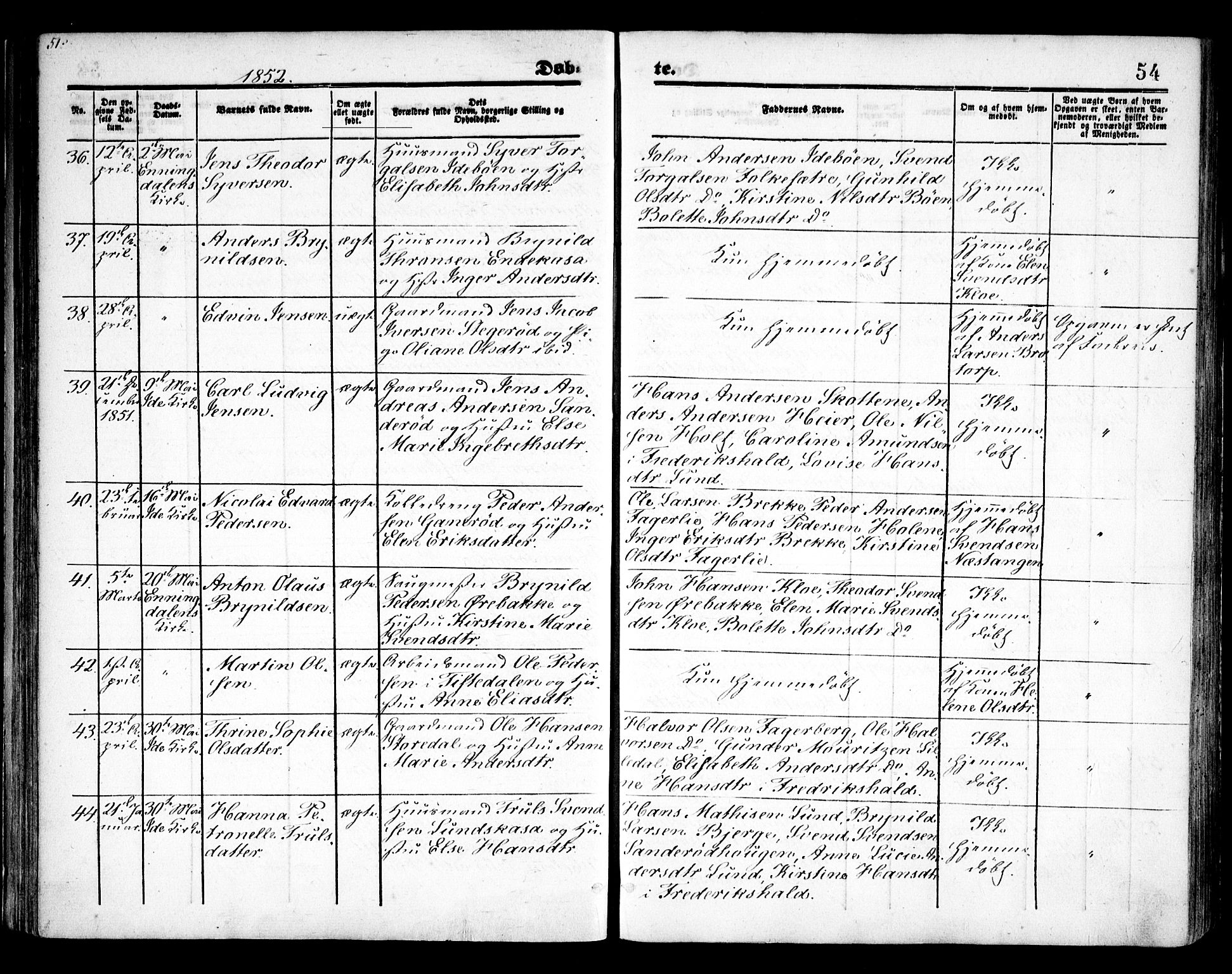 Idd prestekontor Kirkebøker, SAO/A-10911/F/Fc/L0004a: Parish register (official) no. III 4A, 1848-1860, p. 54