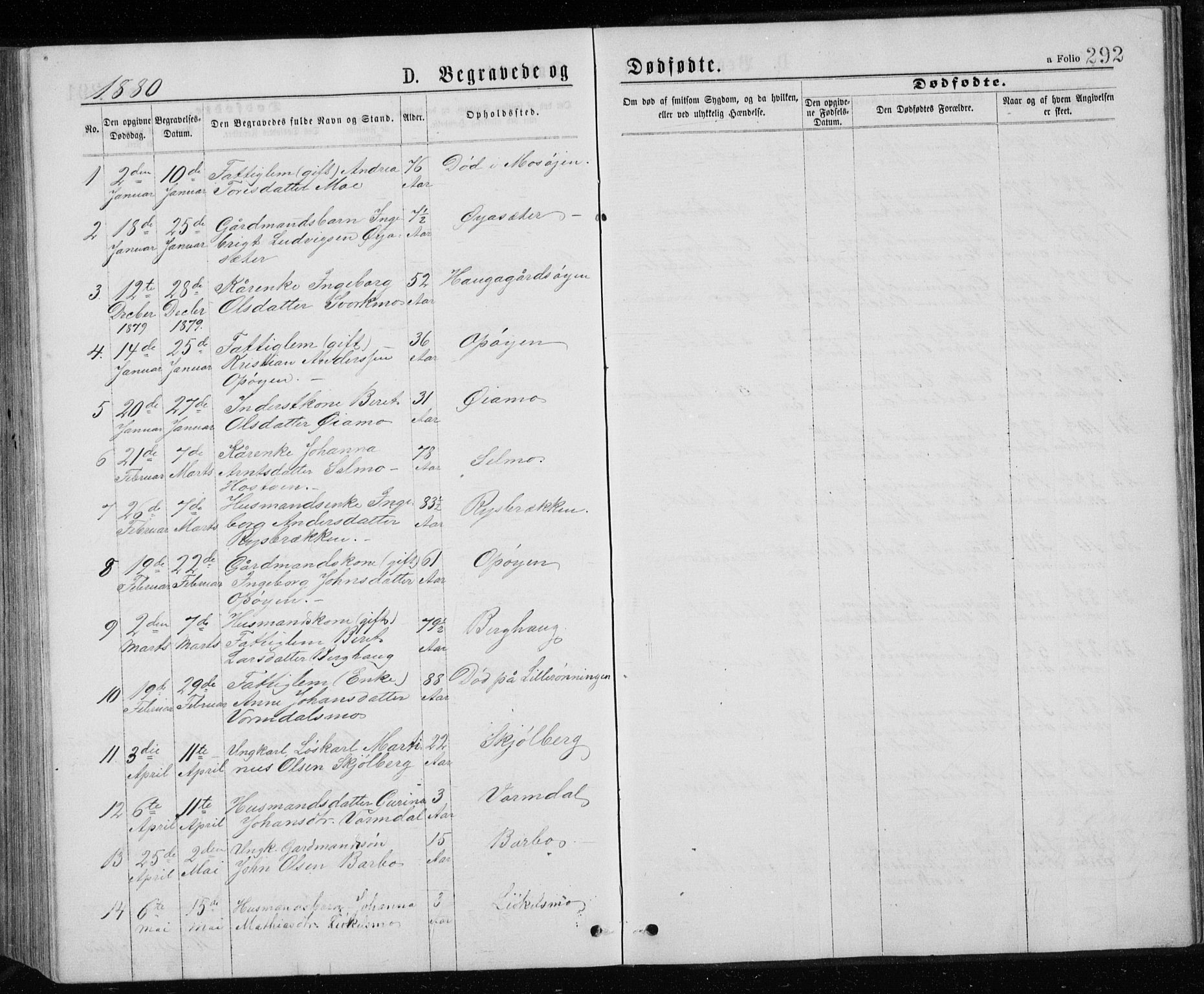 Ministerialprotokoller, klokkerbøker og fødselsregistre - Sør-Trøndelag, SAT/A-1456/671/L0843: Parish register (copy) no. 671C02, 1873-1892, p. 292