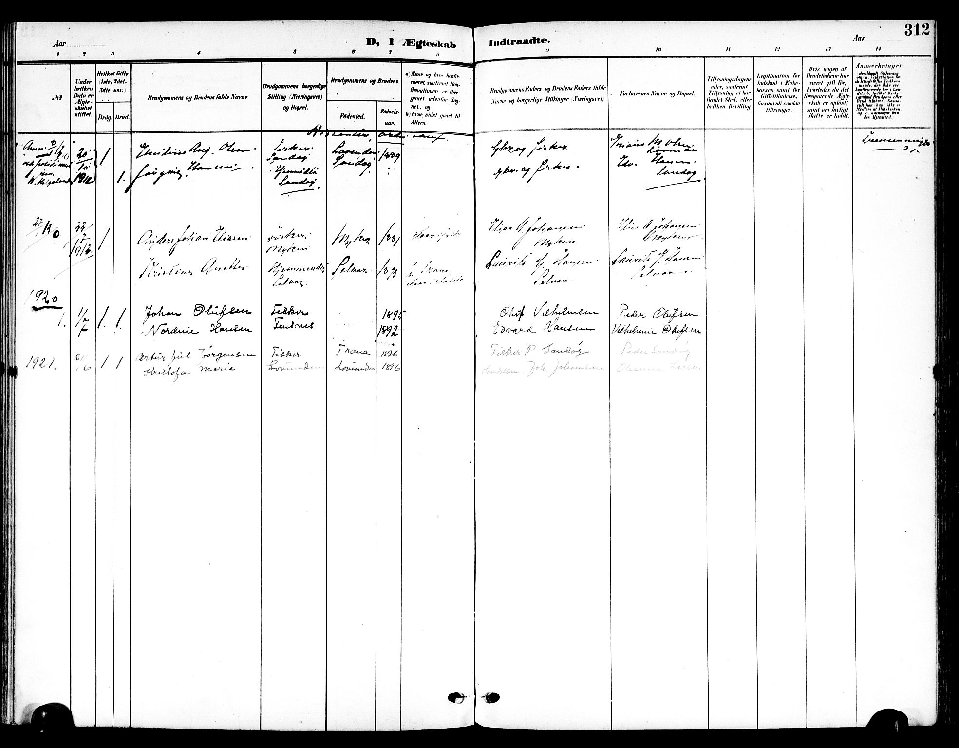 Ministerialprotokoller, klokkerbøker og fødselsregistre - Nordland, SAT/A-1459/839/L0569: Parish register (official) no. 839A06, 1903-1922, p. 312