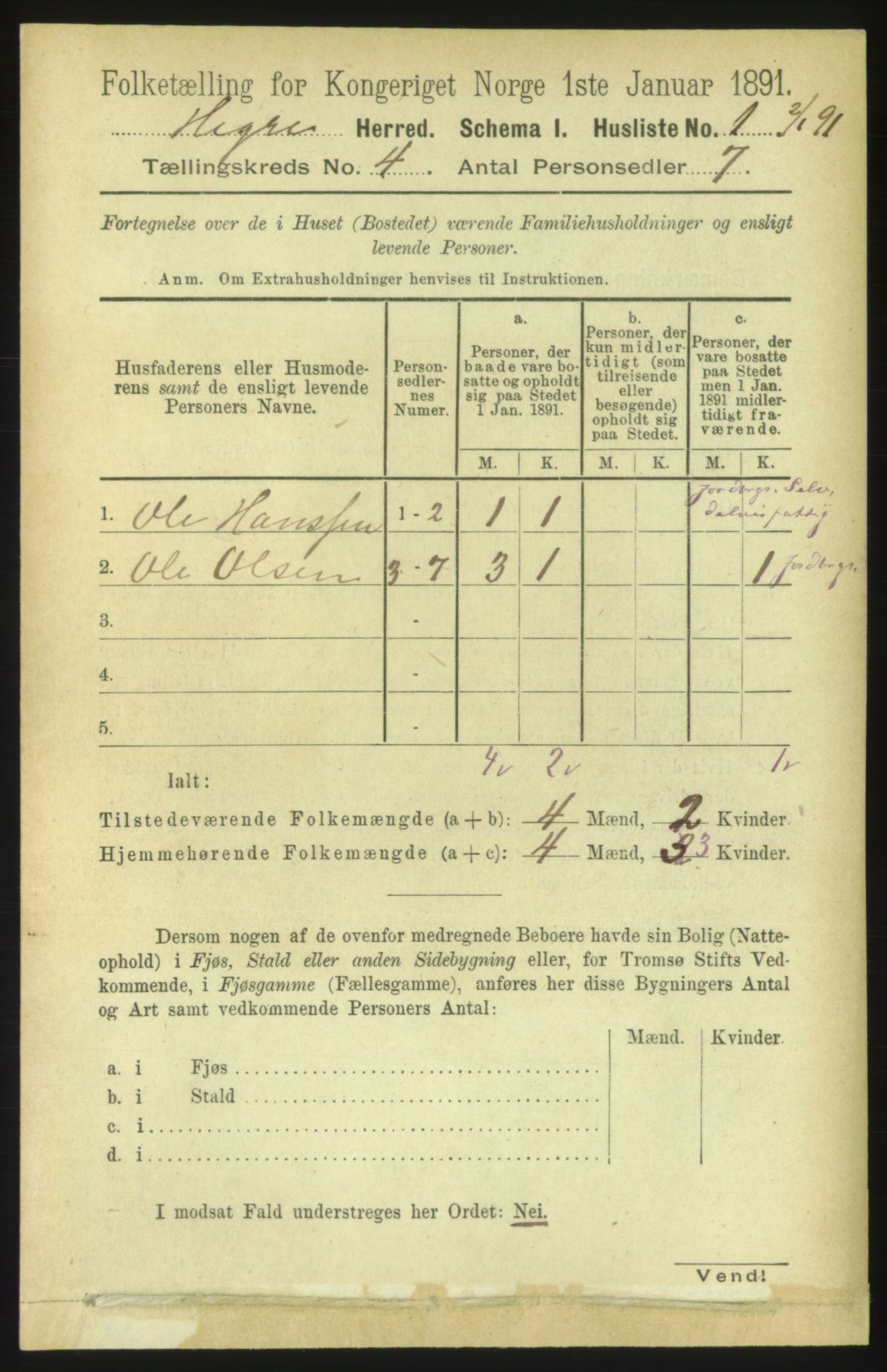 RA, 1891 census for 1712 Hegra, 1891, p. 1416