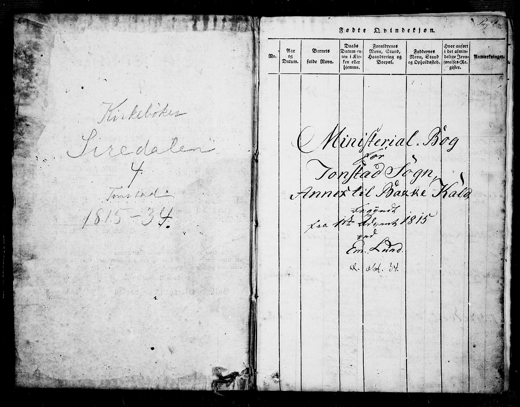 Sirdal sokneprestkontor, SAK/1111-0036/F/Fa/Fab/L0001: Parish register (official) no. A 1, 1815-1834, p. 0-1