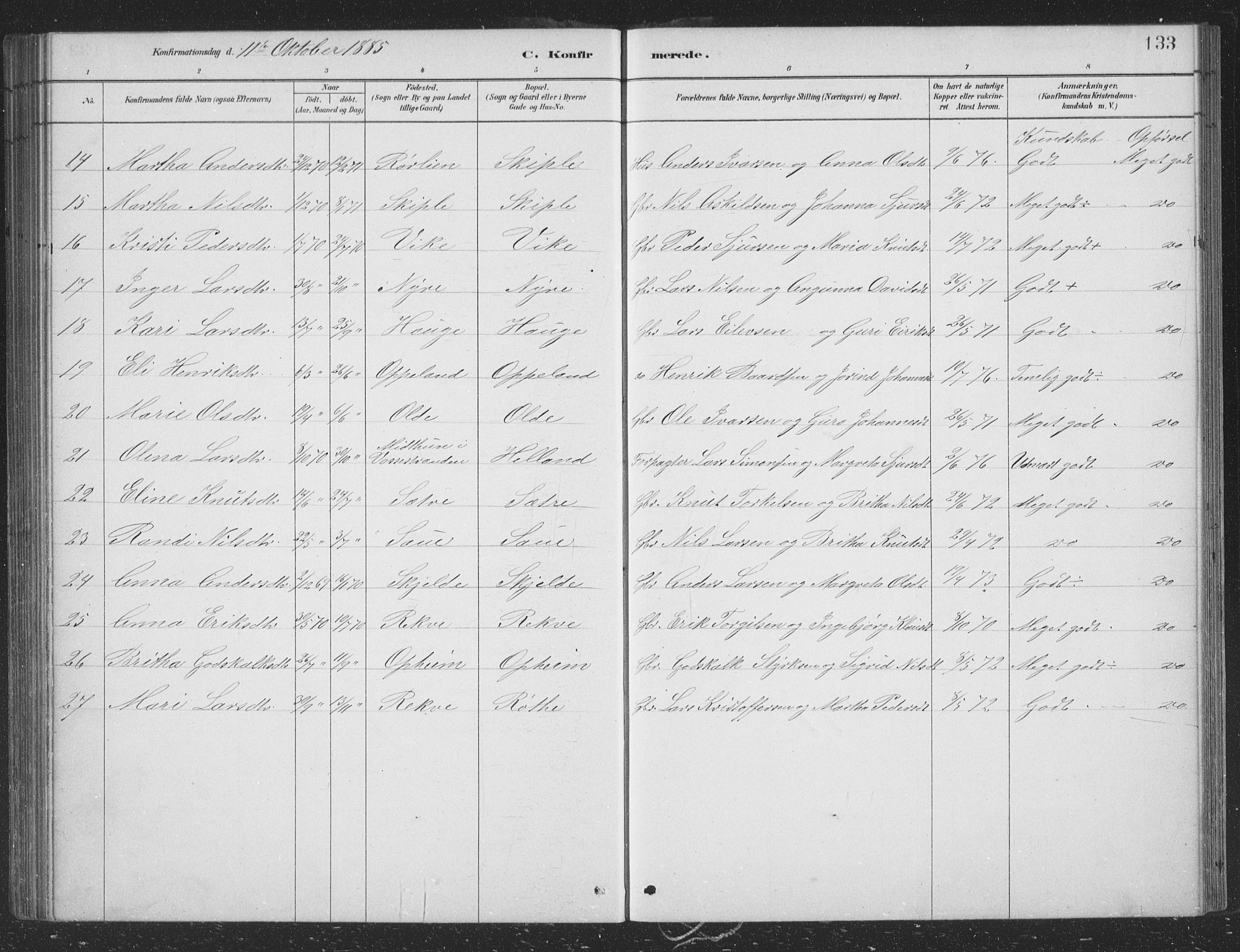 Voss sokneprestembete, SAB/A-79001/H/Hab: Parish register (copy) no. B 3, 1879-1894, p. 133