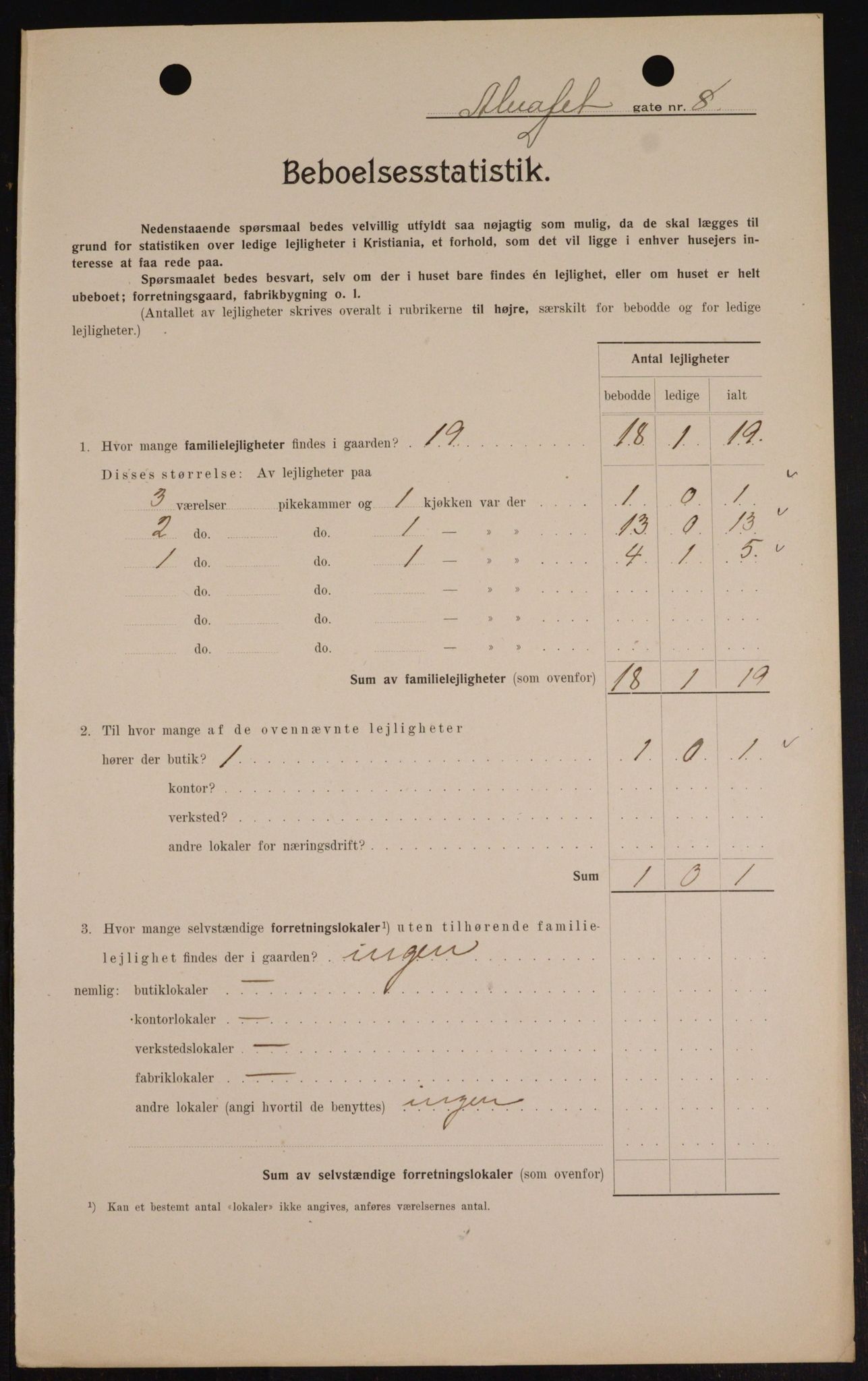 OBA, Municipal Census 1909 for Kristiania, 1909, p. 1153