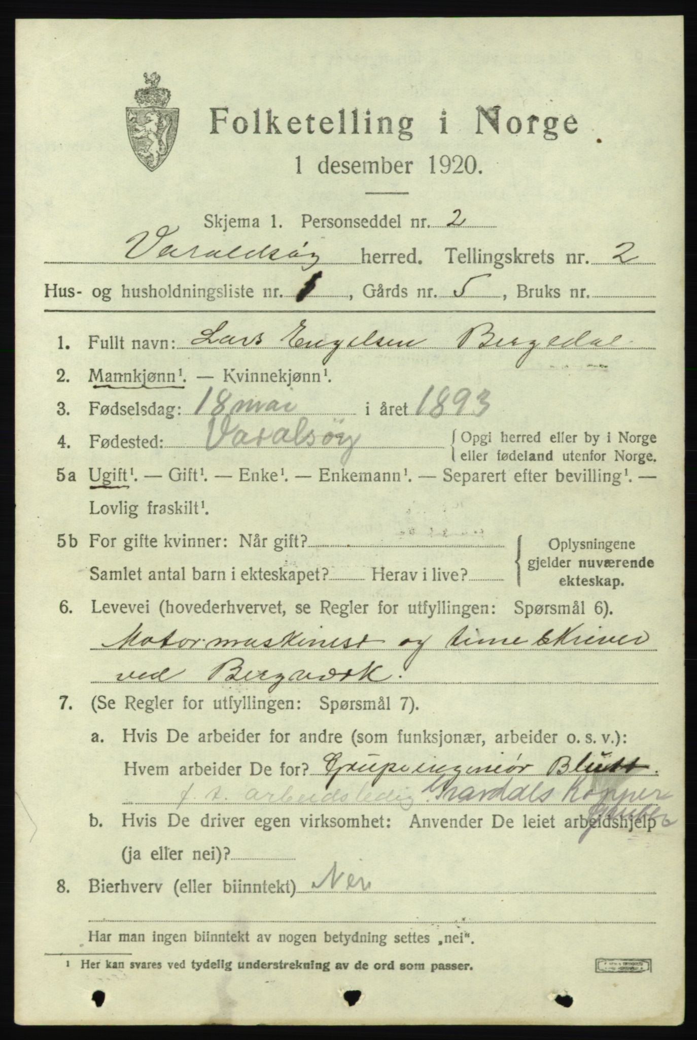 SAB, 1920 census for Varaldsøy, 1920, p. 739