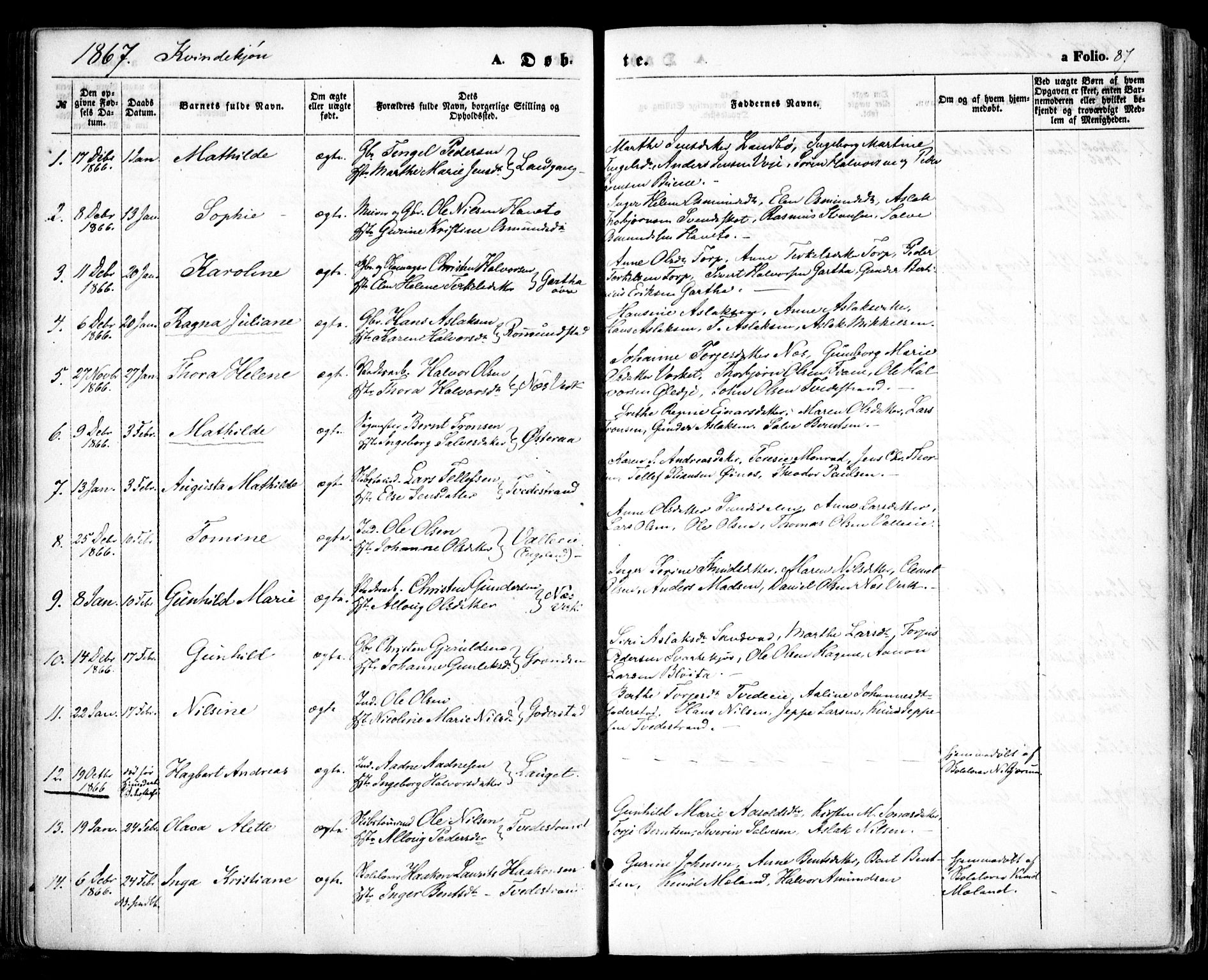 Holt sokneprestkontor, AV/SAK-1111-0021/F/Fa/L0009: Parish register (official) no. A 9, 1861-1871, p. 87