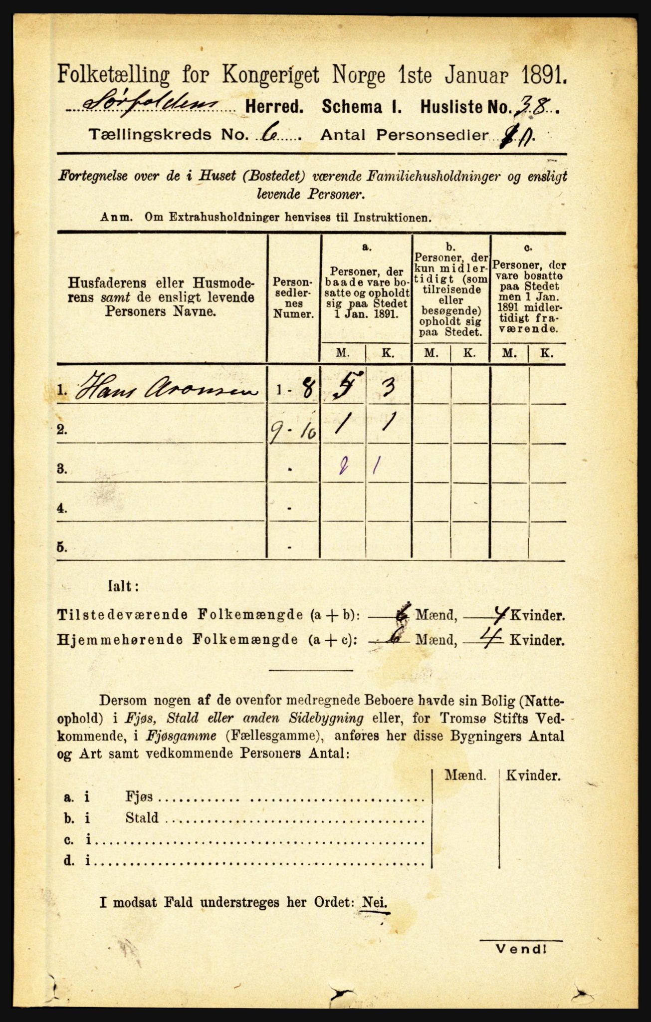 RA, 1891 census for 1845 Sørfold, 1891, p. 1810