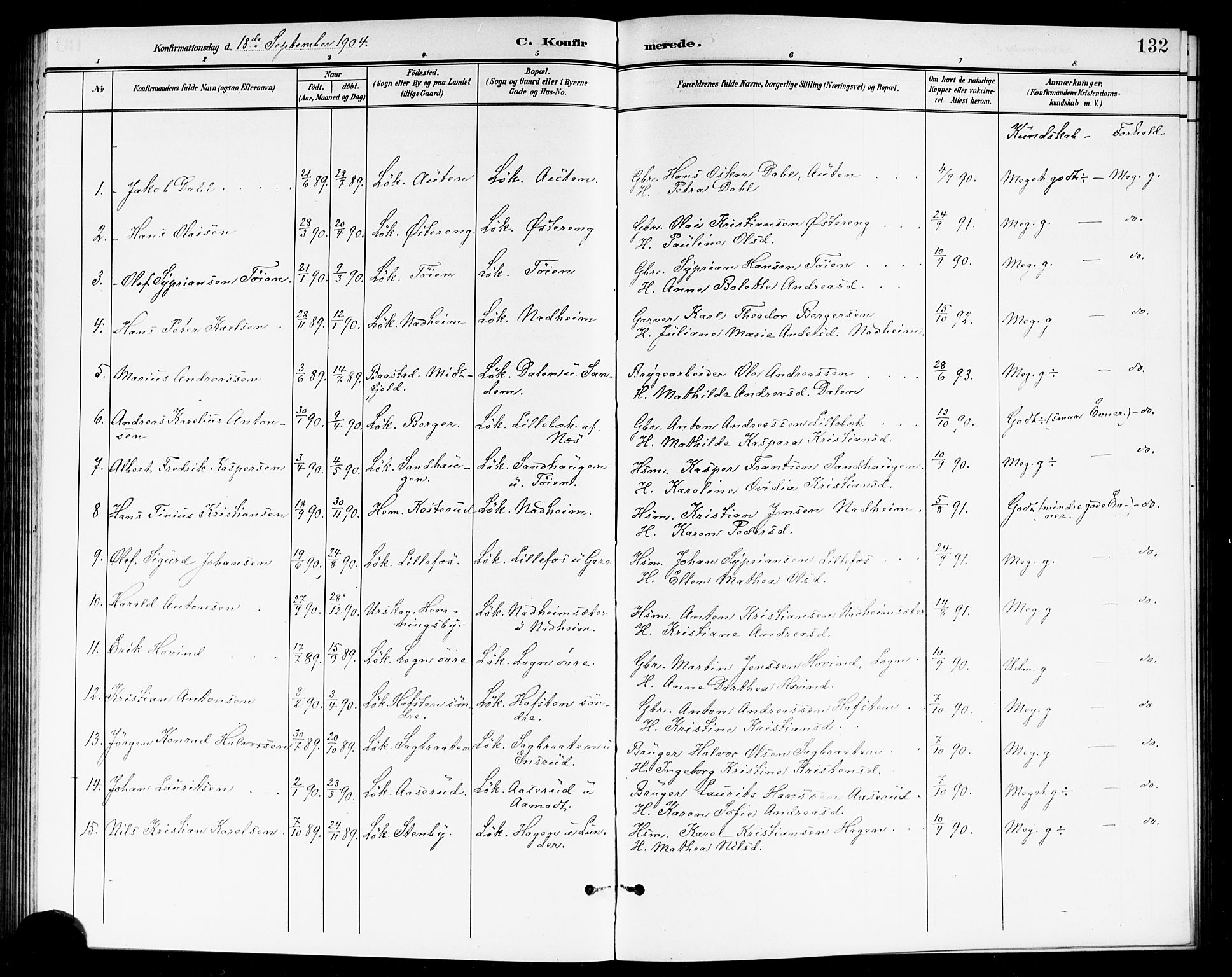 Høland prestekontor Kirkebøker, SAO/A-10346a/G/Ga/L0007: Parish register (copy) no. I 7, 1902-1914, p. 132