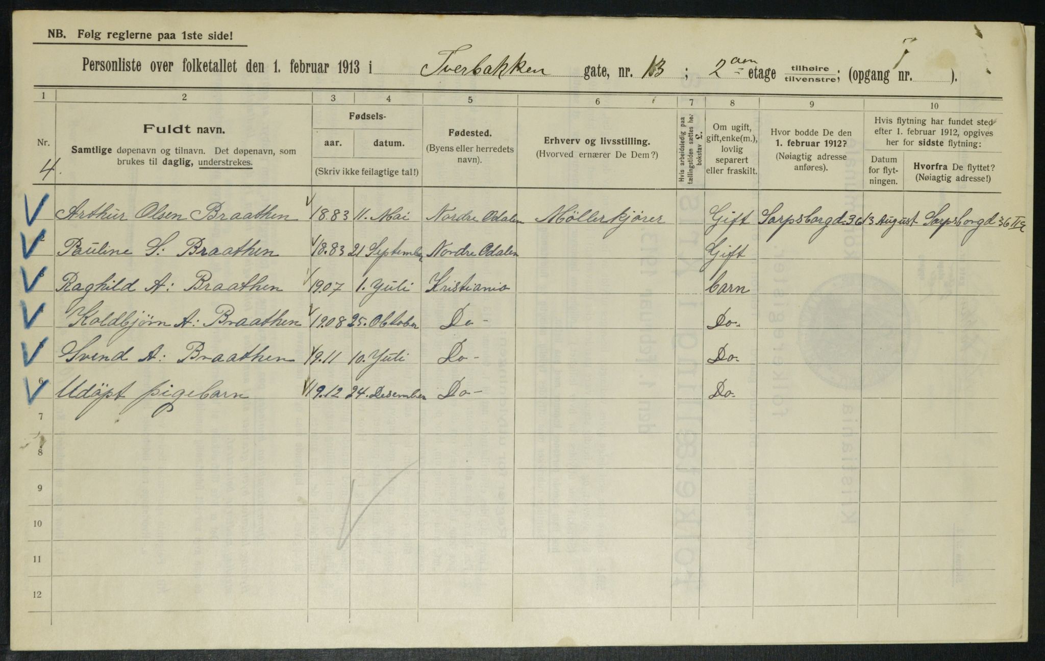 OBA, Municipal Census 1913 for Kristiania, 1913, p. 117474