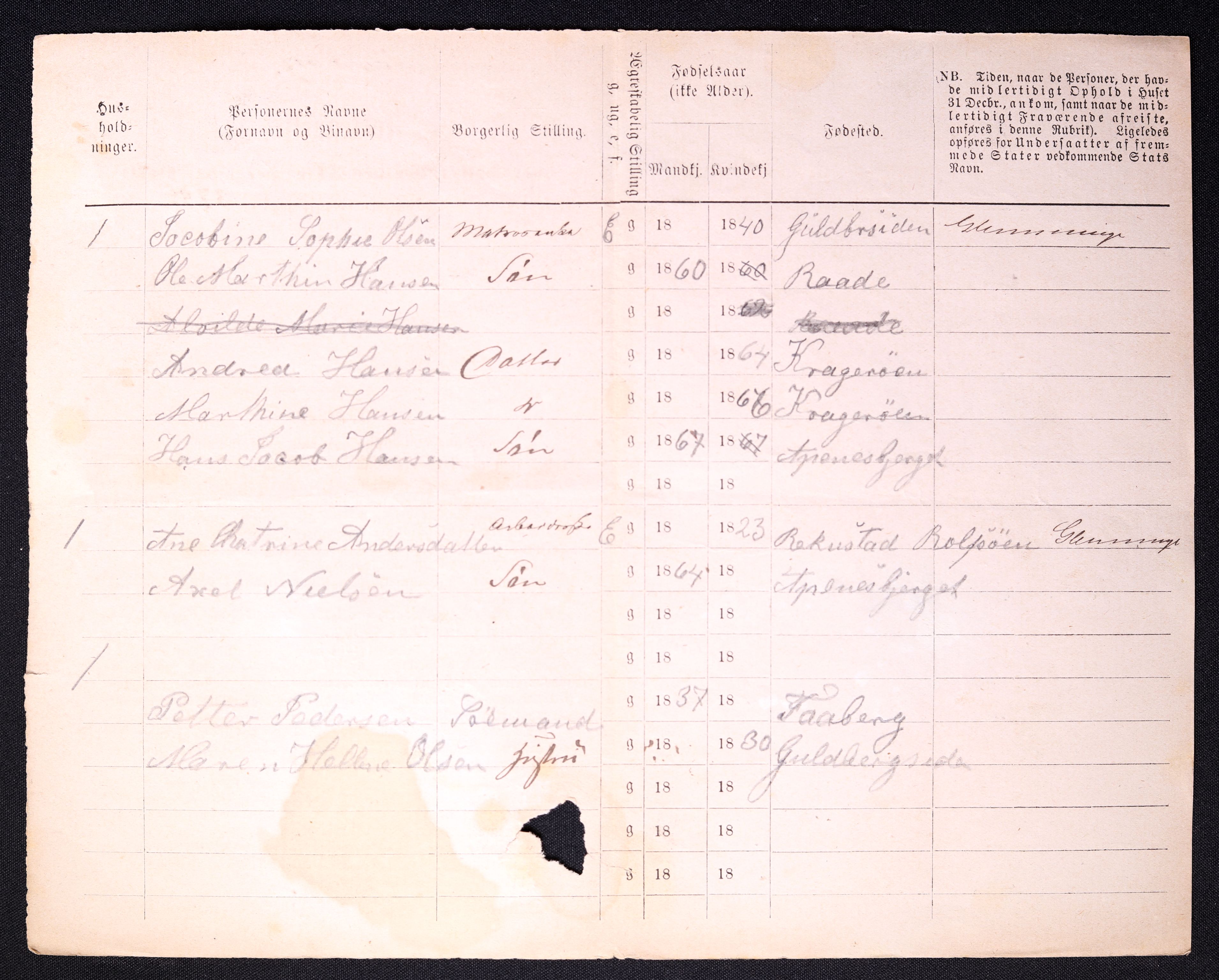 RA, 1870 census for 0103 Fredrikstad, 1870, p. 1234