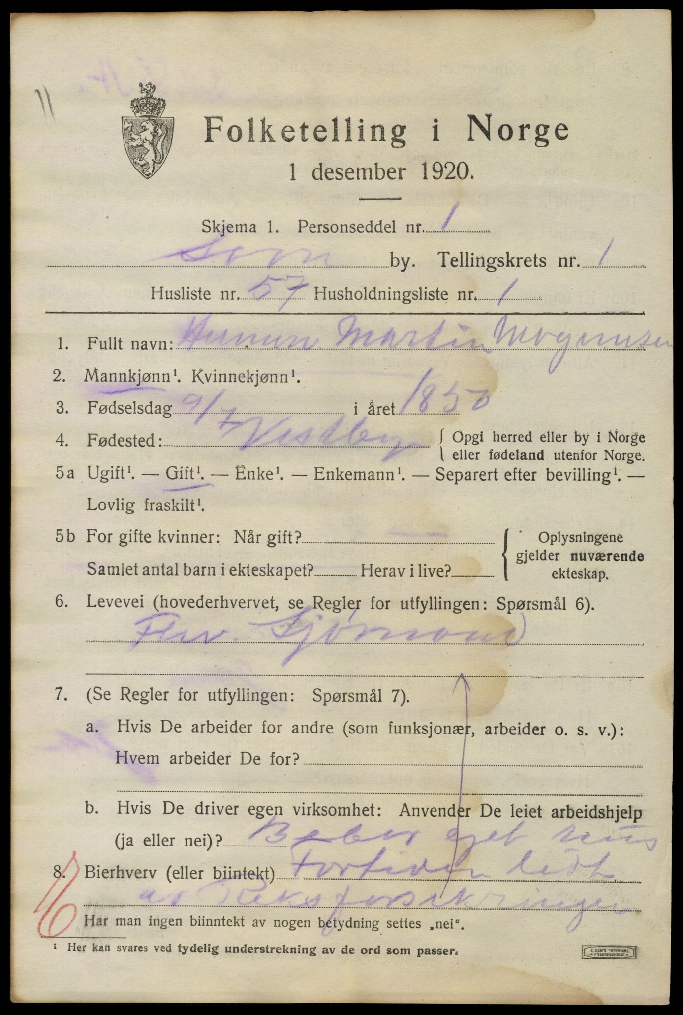 SAO, 1920 census for Son, 1920, p. 1116