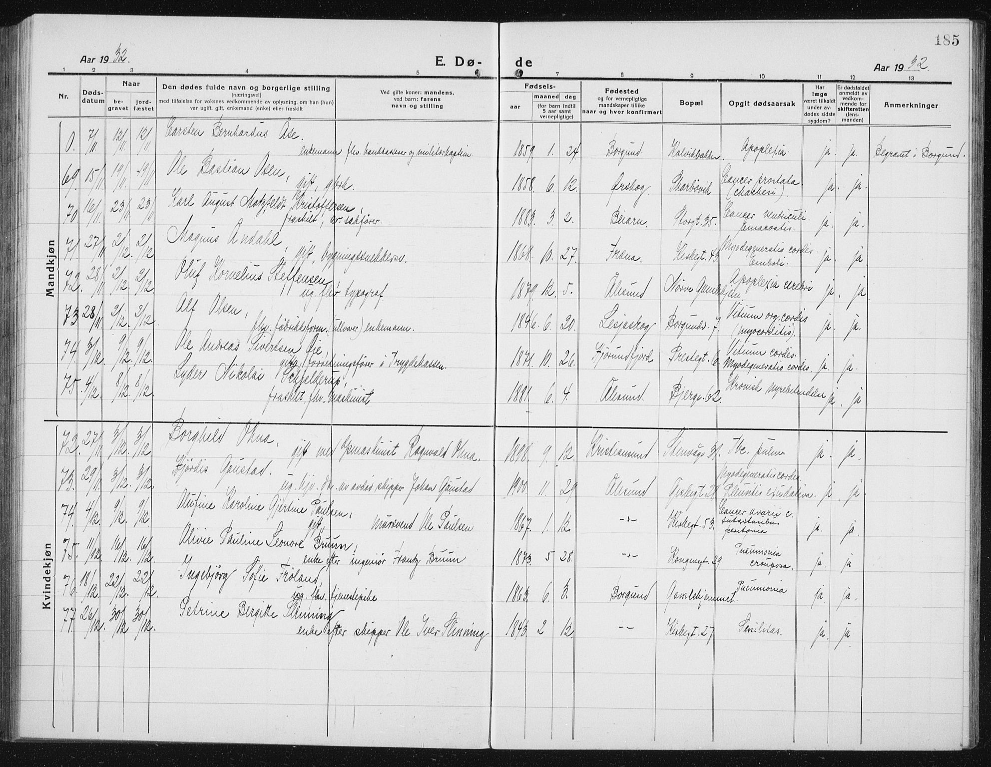 Ministerialprotokoller, klokkerbøker og fødselsregistre - Møre og Romsdal, AV/SAT-A-1454/529/L0474: Parish register (copy) no. 529C11, 1918-1938, p. 185