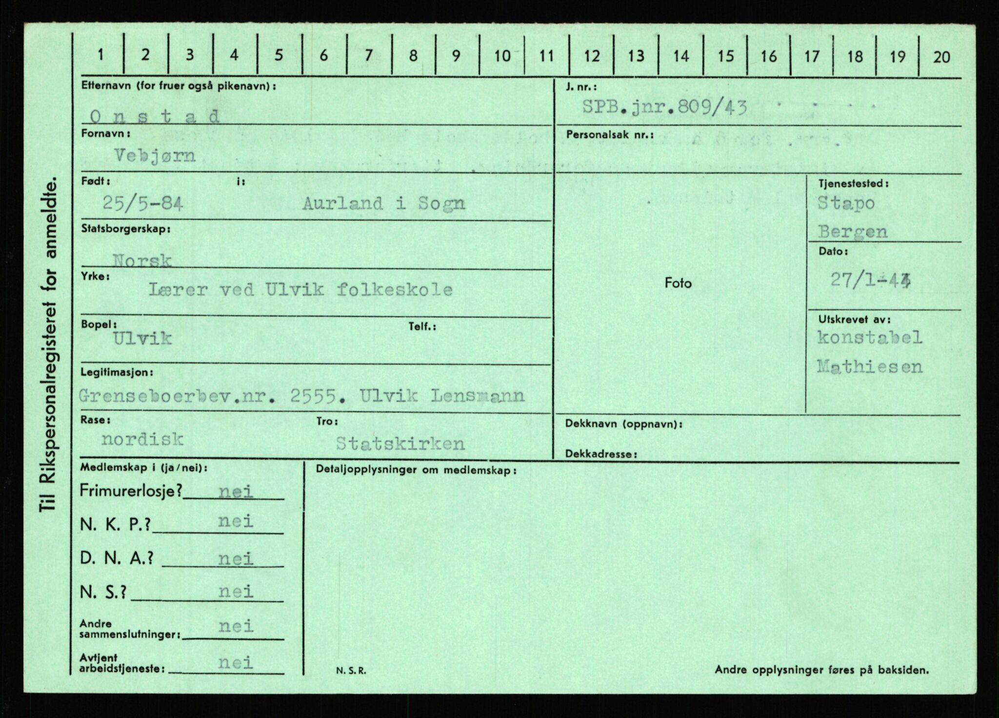 Statspolitiet - Hovedkontoret / Osloavdelingen, AV/RA-S-1329/C/Ca/L0012: Oanæs - Quistgaard	, 1943-1945, p. 2102