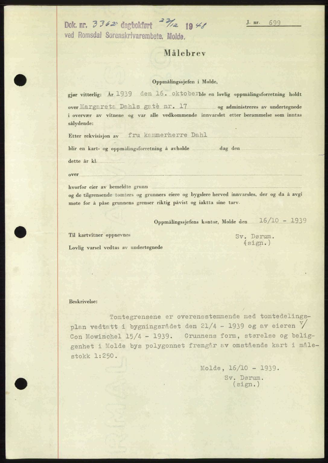 Romsdal sorenskriveri, AV/SAT-A-4149/1/2/2C: Mortgage book no. A28, 1948-1949, Diary no: : 3362/1948