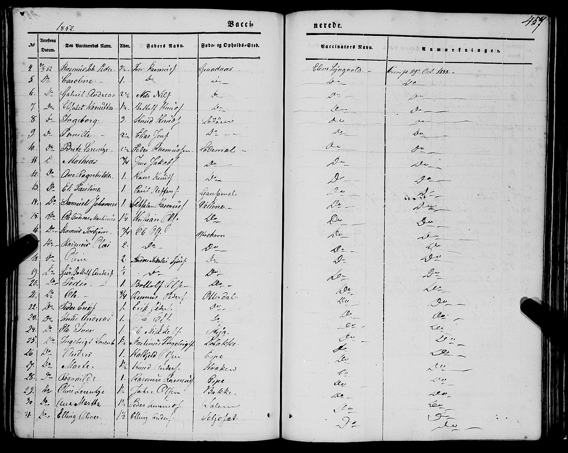 Eid sokneprestembete, SAB/A-82301/H/Haa/Haaa/L0007: Parish register (official) no. A 7, 1844-1858, p. 457