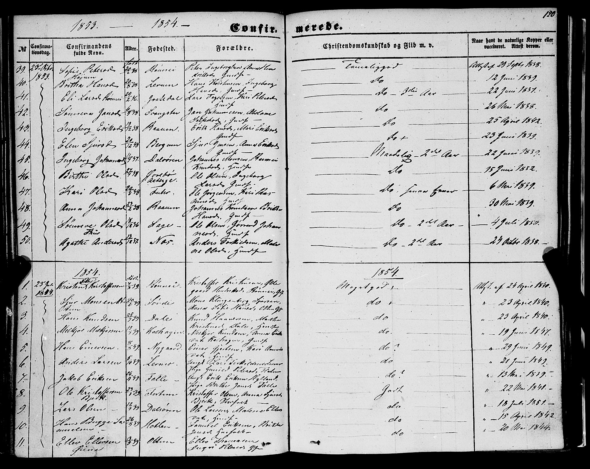 Luster sokneprestembete, AV/SAB-A-81101/H/Haa/Haaa/L0007: Parish register (official) no. A 7, 1849-1859, p. 120