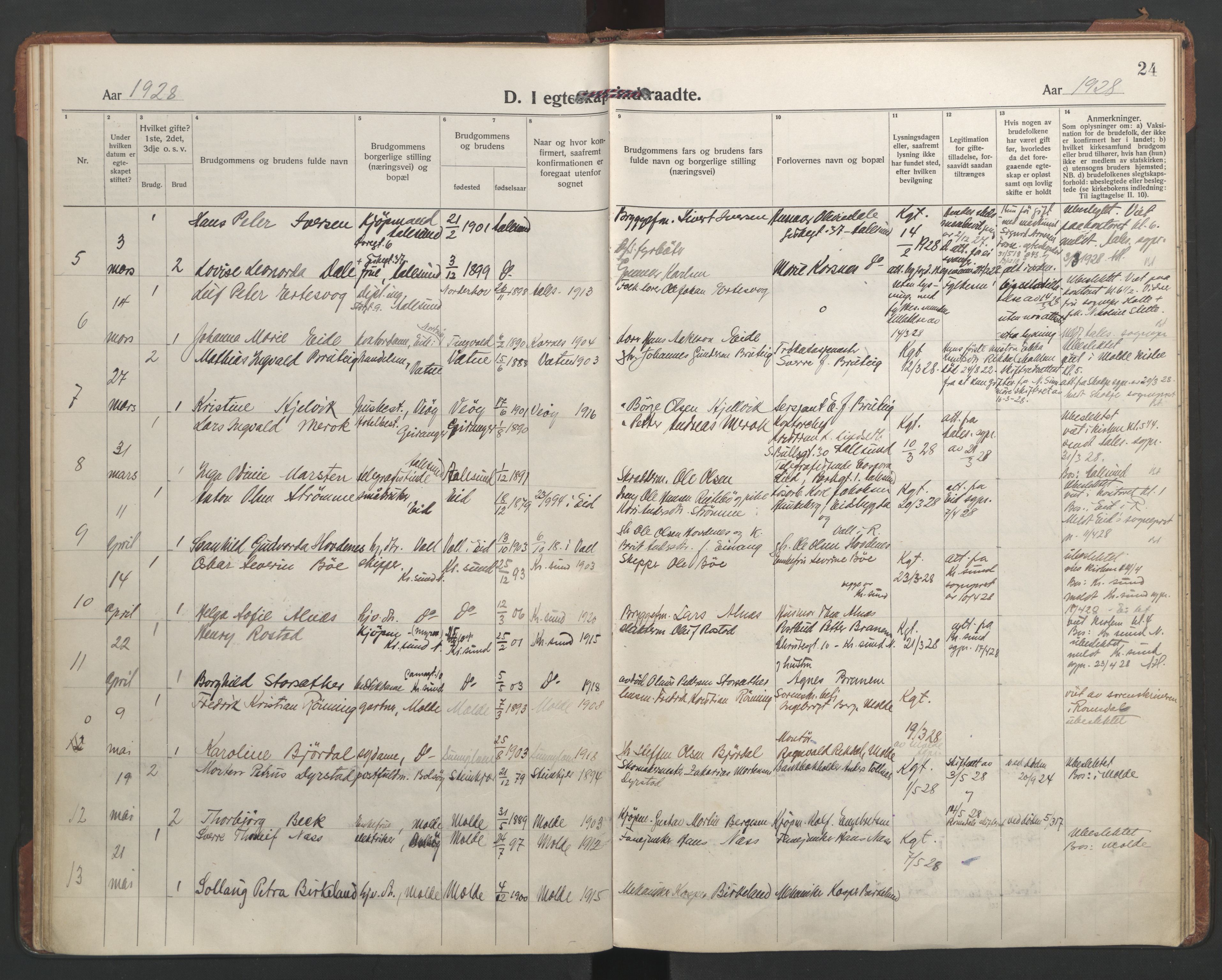 Ministerialprotokoller, klokkerbøker og fødselsregistre - Møre og Romsdal, AV/SAT-A-1454/558/L0698: Parish register (official) no. 558A12, 1922-1937, p. 24