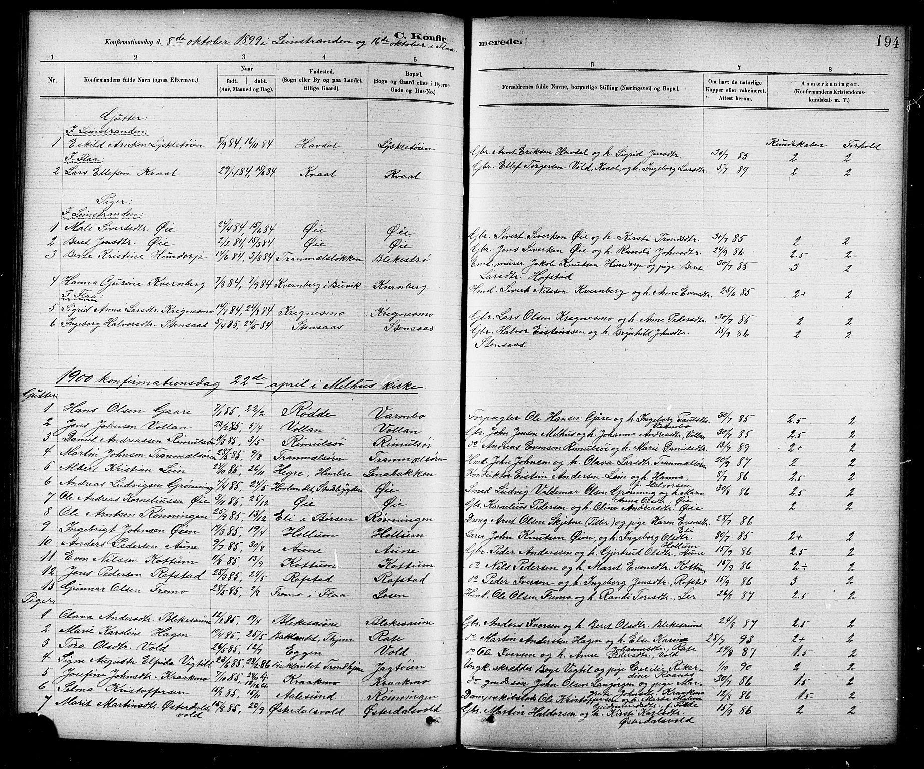 Ministerialprotokoller, klokkerbøker og fødselsregistre - Sør-Trøndelag, SAT/A-1456/691/L1094: Parish register (copy) no. 691C05, 1879-1911, p. 194
