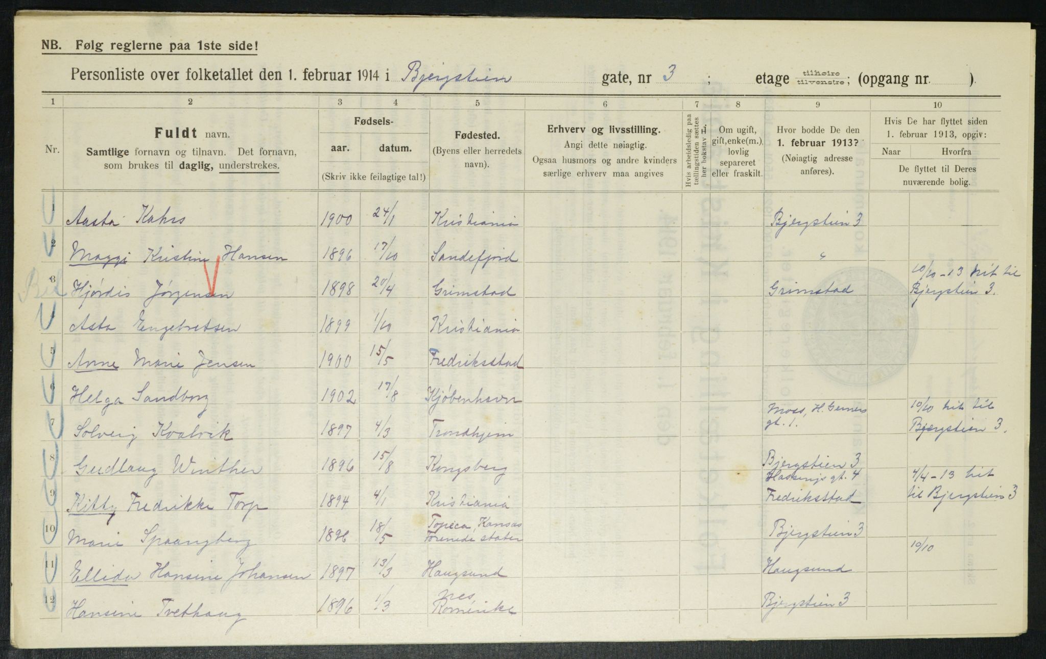 OBA, Municipal Census 1914 for Kristiania, 1914, p. 4336