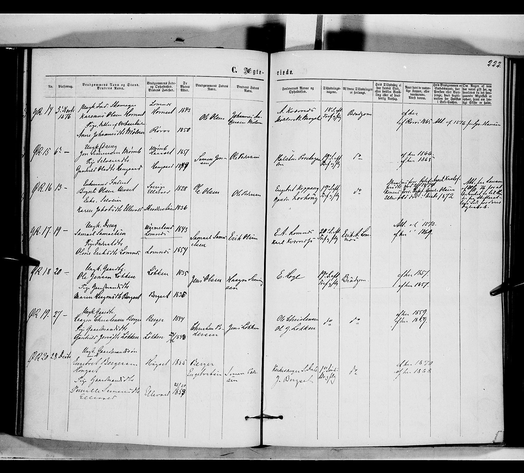 Rendalen prestekontor, AV/SAH-PREST-054/H/Ha/Haa/L0006: Parish register (official) no. 6, 1867-1877, p. 222