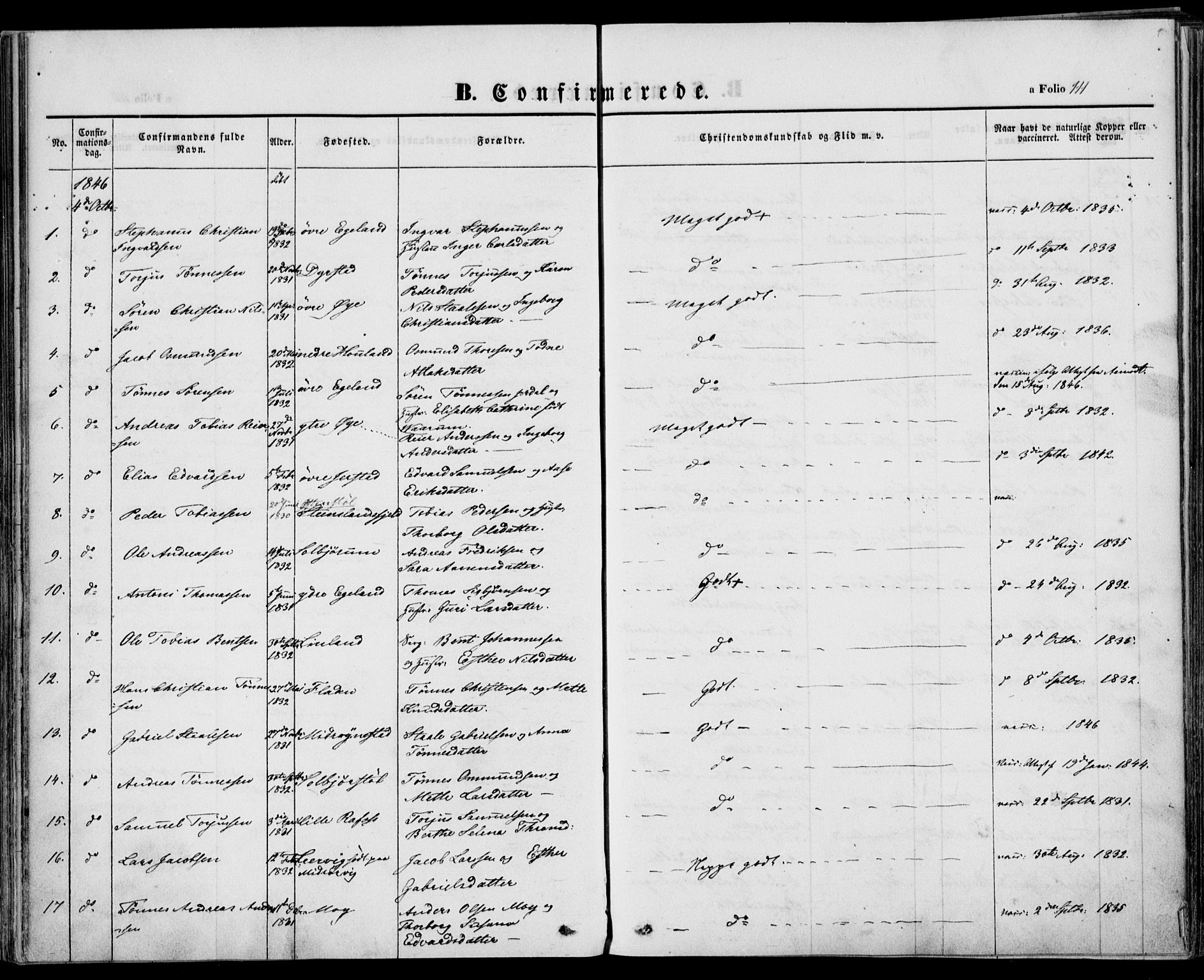 Kvinesdal sokneprestkontor, SAK/1111-0026/F/Fa/Fab/L0005: Parish register (official) no. A 5, 1844-1857, p. 111