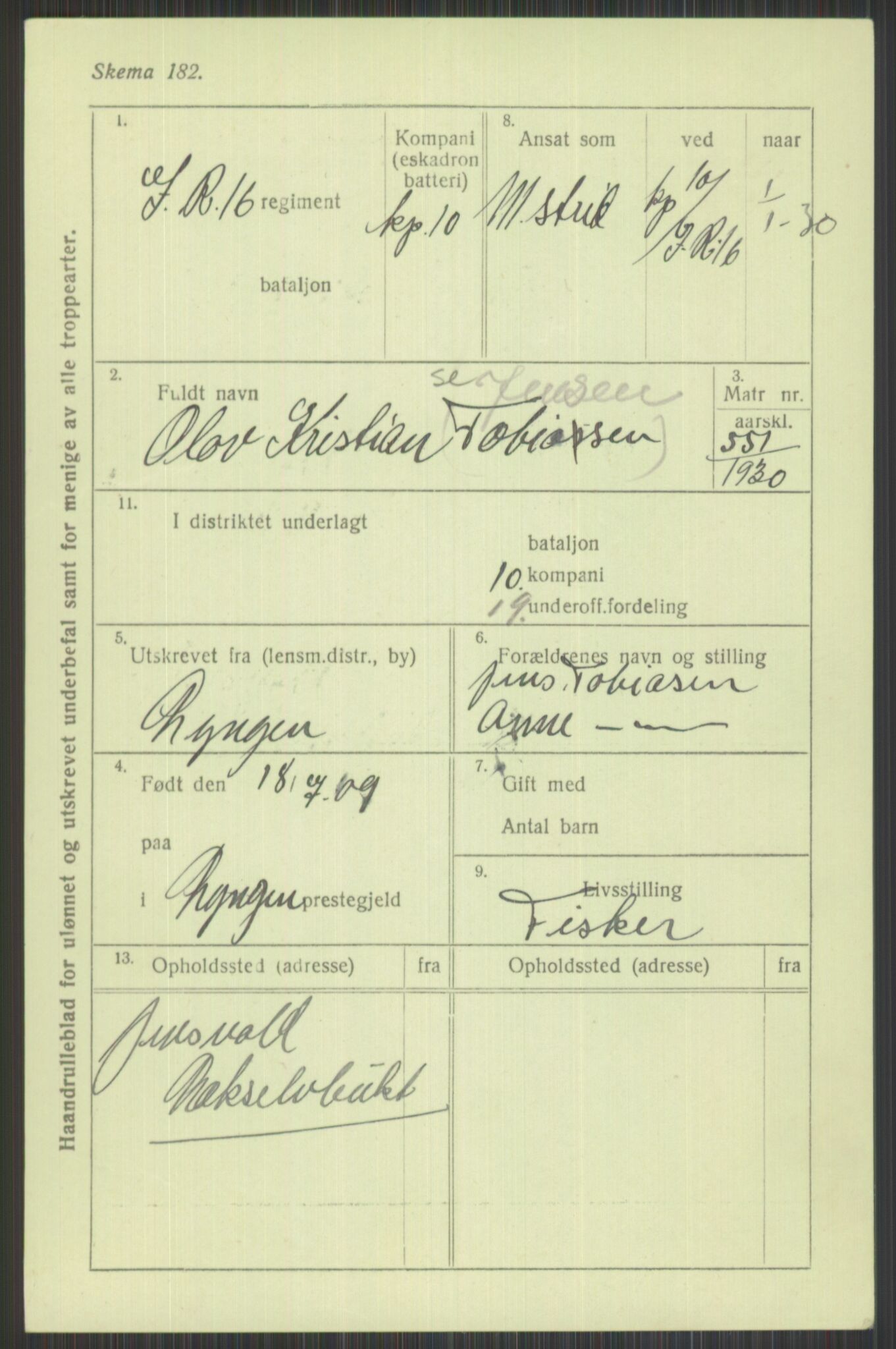 Forsvaret, Troms infanteriregiment nr. 16, AV/RA-RAFA-3146/P/Pa/L0014: Rulleblad for regimentets menige mannskaper, årsklasse 1930, 1930, p. 1047