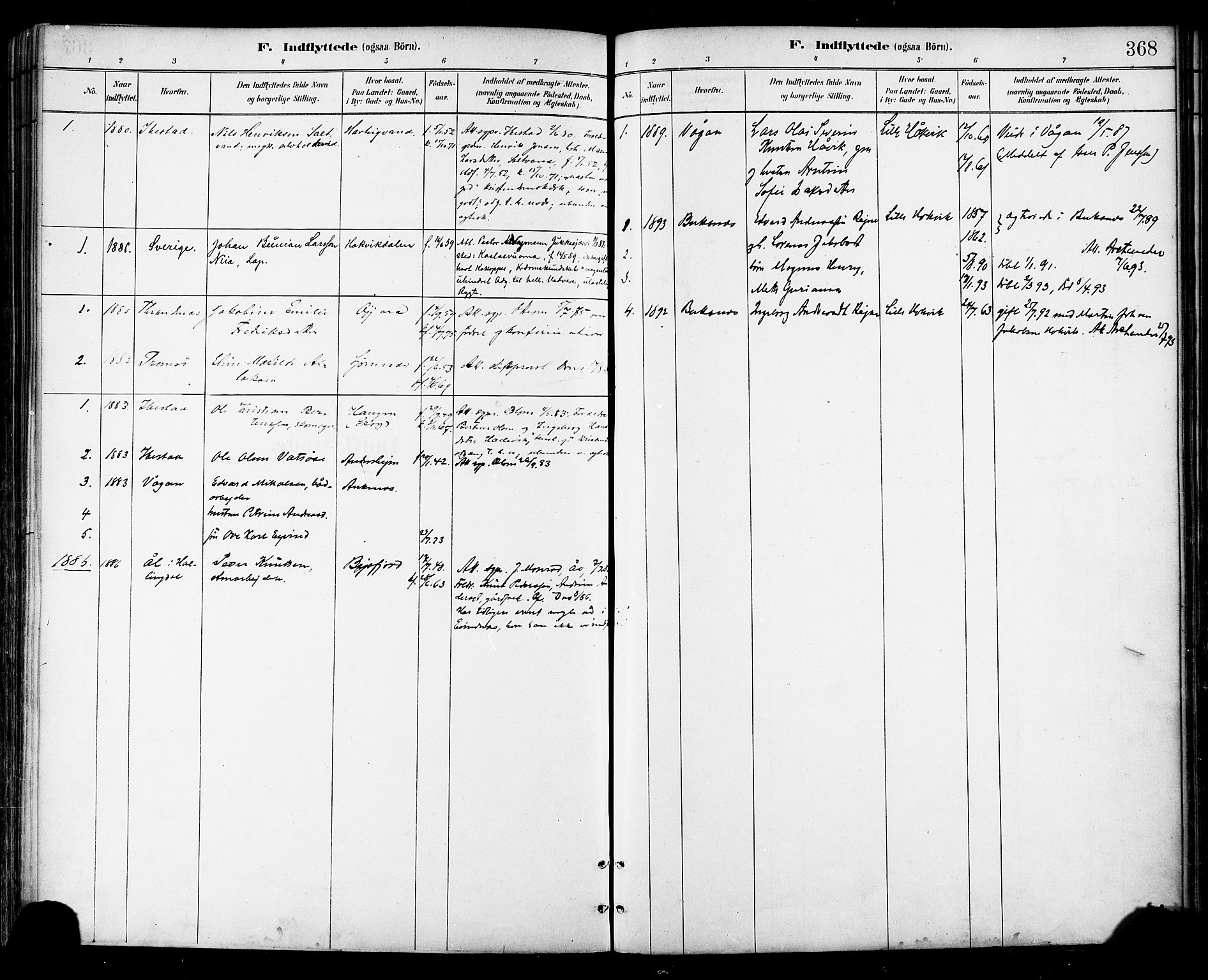 Ministerialprotokoller, klokkerbøker og fødselsregistre - Nordland, SAT/A-1459/866/L0938: Parish register (official) no. 866A01, 1879-1893, p. 368