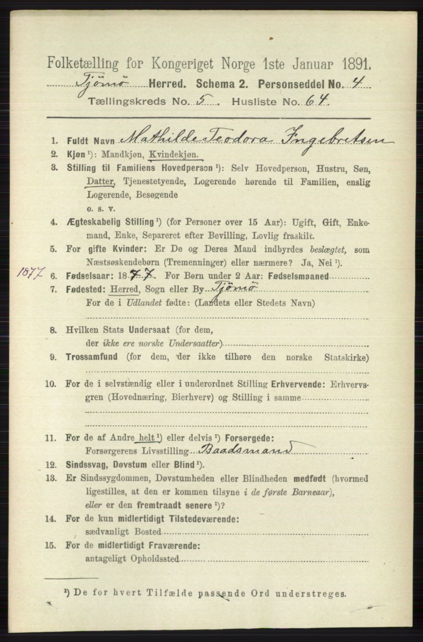 RA, 1891 census for 0723 Tjøme, 1891, p. 2051